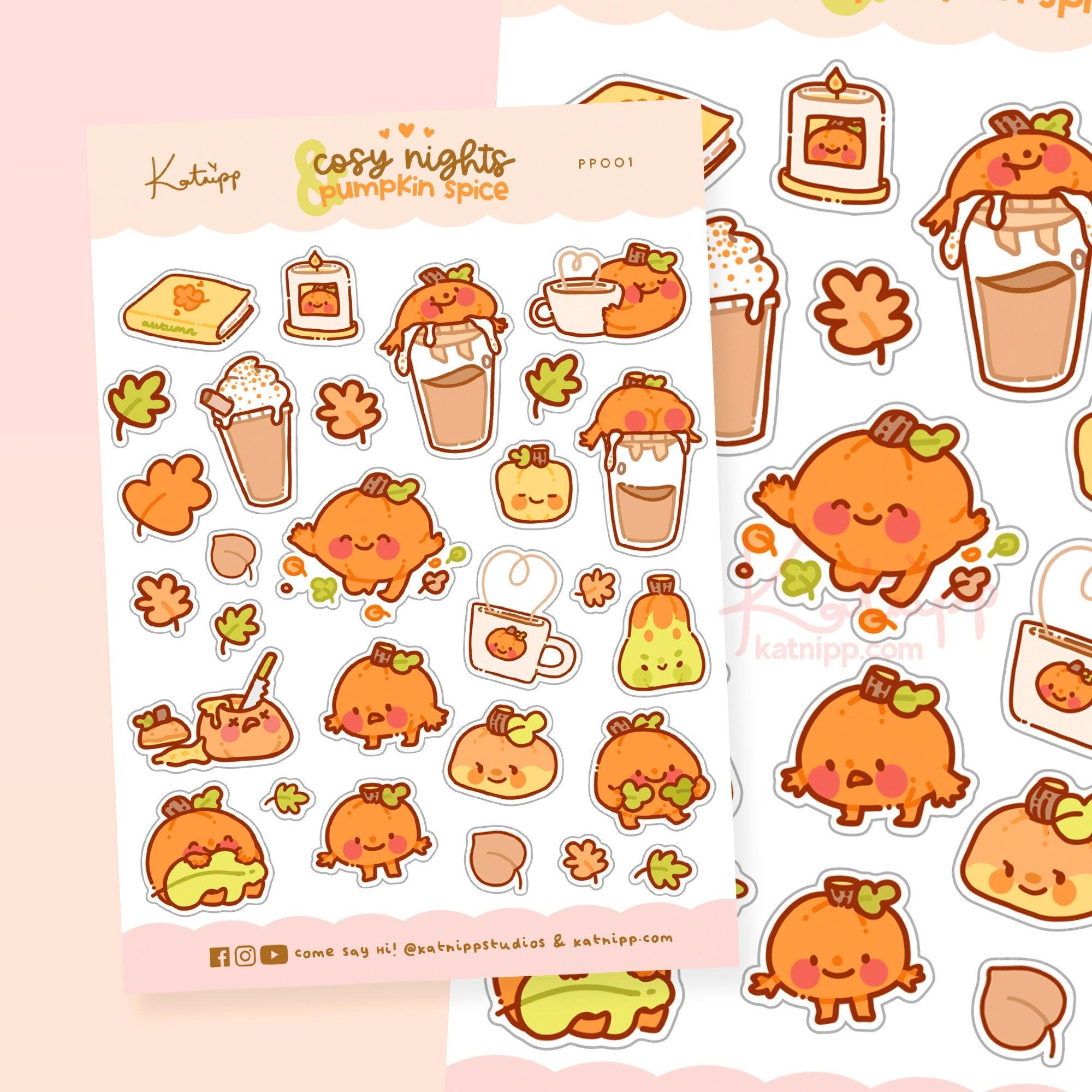 Autumn Pumpkin A6 Sticker Sheet | Kawaii Planner Stickers | PP001 Katnipp character product