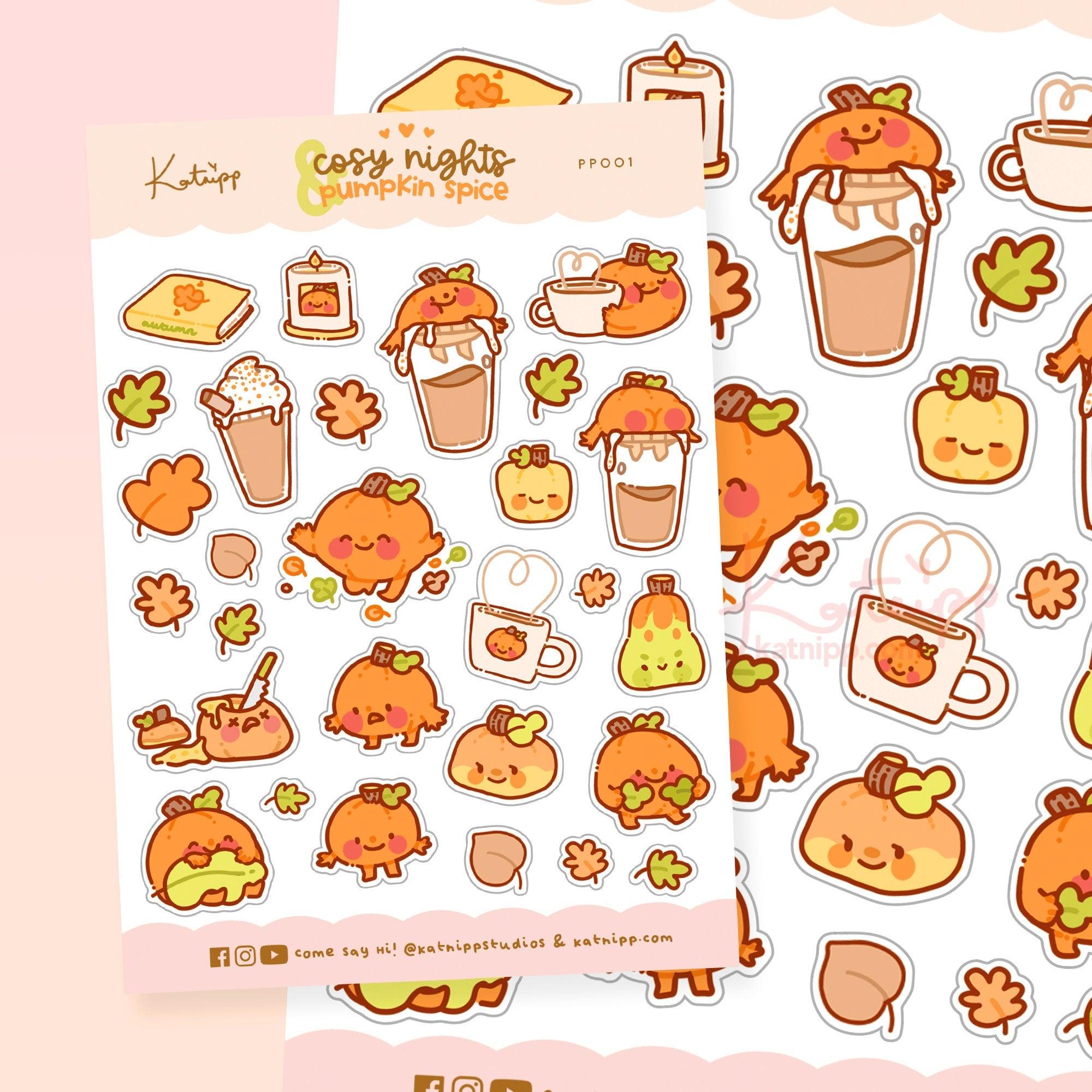 Autumn Pumpkin A6 Sticker Sheet | Kawaii Planner Stickers | PP001 Katnipp character product