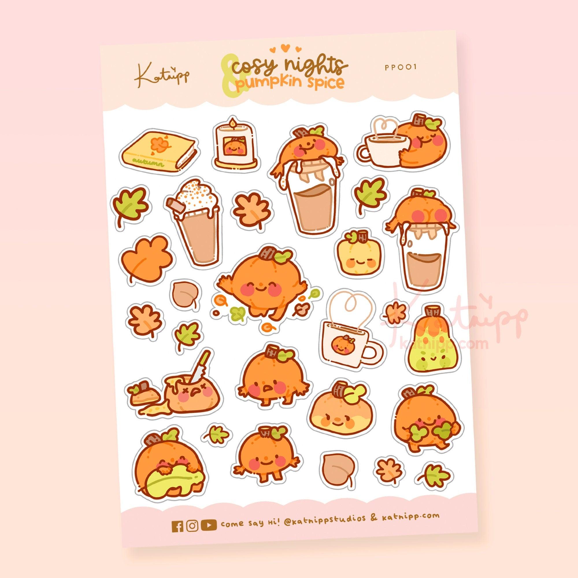 Autumn Pumpkin A6 Sticker Sheet | Kawaii Planner Stickers | PP001 Katnipp character product