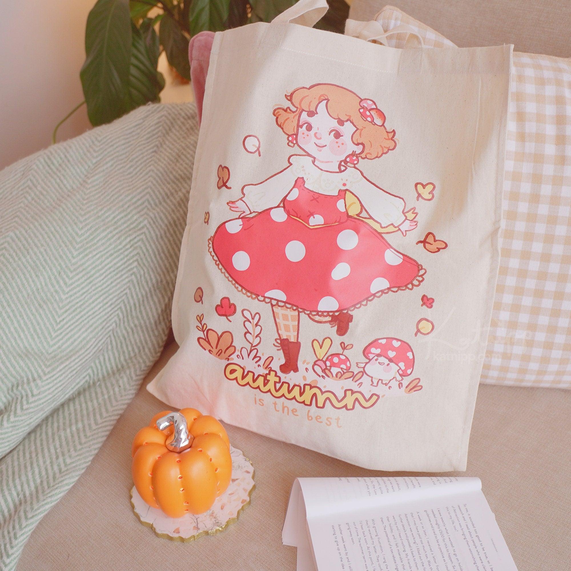 Autumn Tote Bag | Eco-Friendly Cotton Bag with Cute Autumnal Girl Design | Fall Shopping Bag - Katnipp Studios