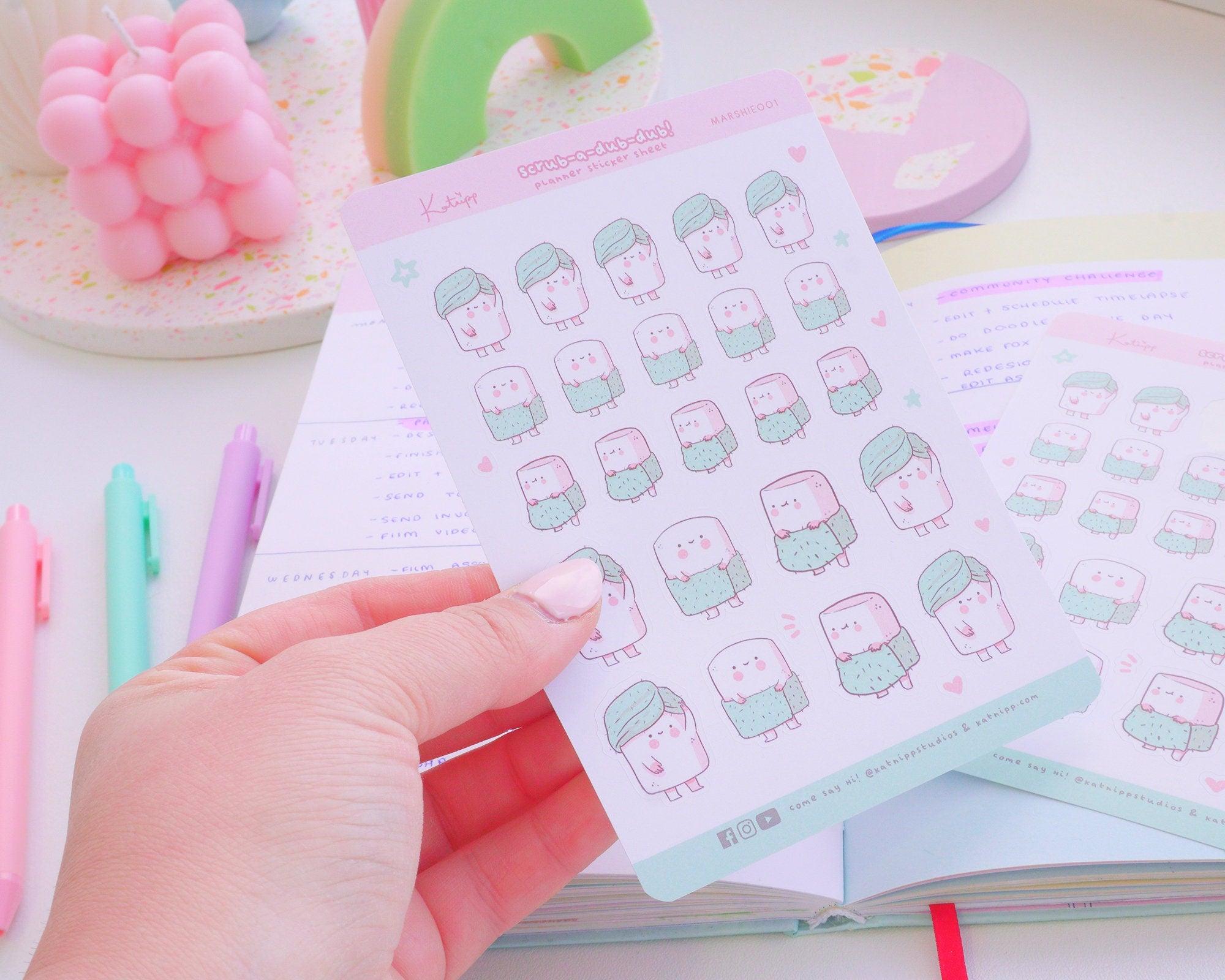 dorable handmade bathtime marshmallow planner stickers with original illustrations, perfect for adding charm to your planning sessions. 2