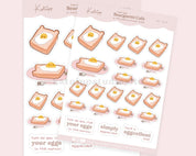 Bearguette Cafe Eggs on Toast Sticker Sheet | Cute Breakfast Planner Stickers | BC005 Katnipp character product