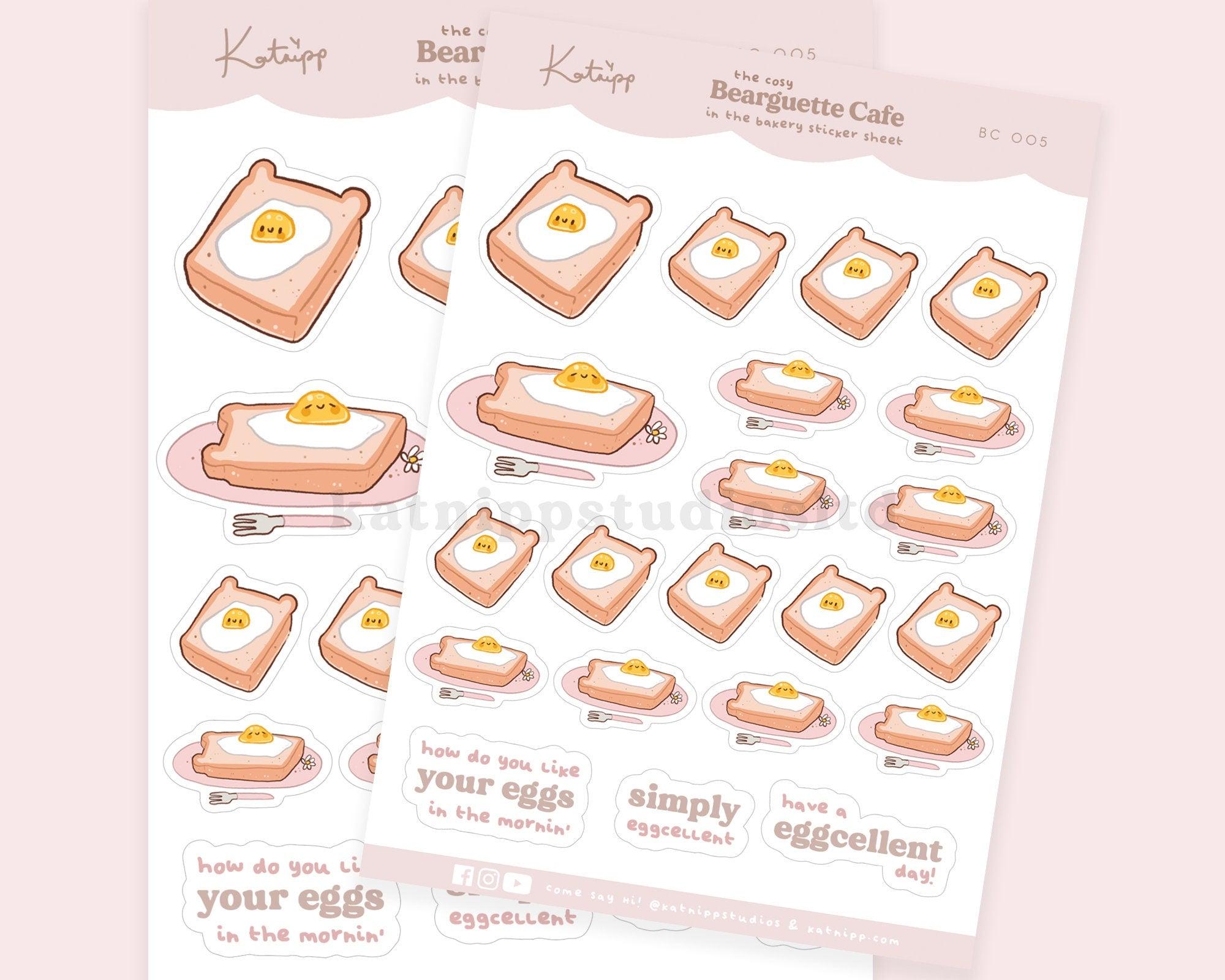 Bearguette Cafe Eggs on Toast Sticker Sheet | Cute Breakfast Planner Stickers | BC005 Katnipp character product