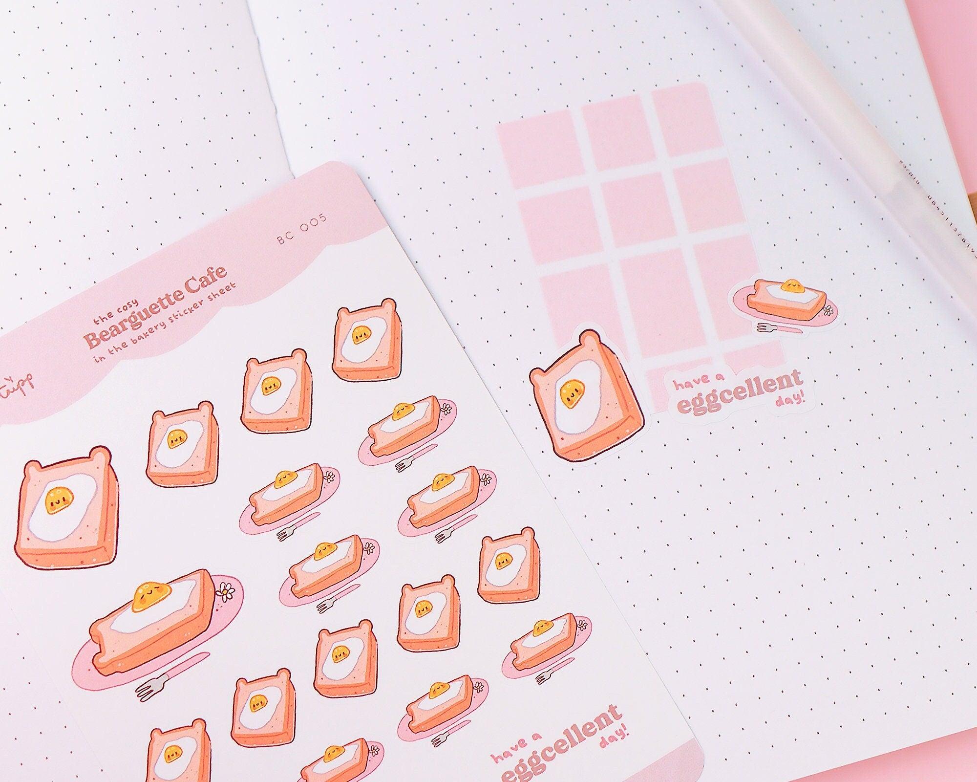 Bearguette Cafe Eggs on Toast Sticker Sheet | Cute Breakfast Planner Stickers | BC005 Katnipp character product