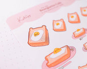 Bearguette Cafe Eggs on Toast Sticker Sheet | Cute Breakfast Planner Stickers | BC005 Katnipp character product