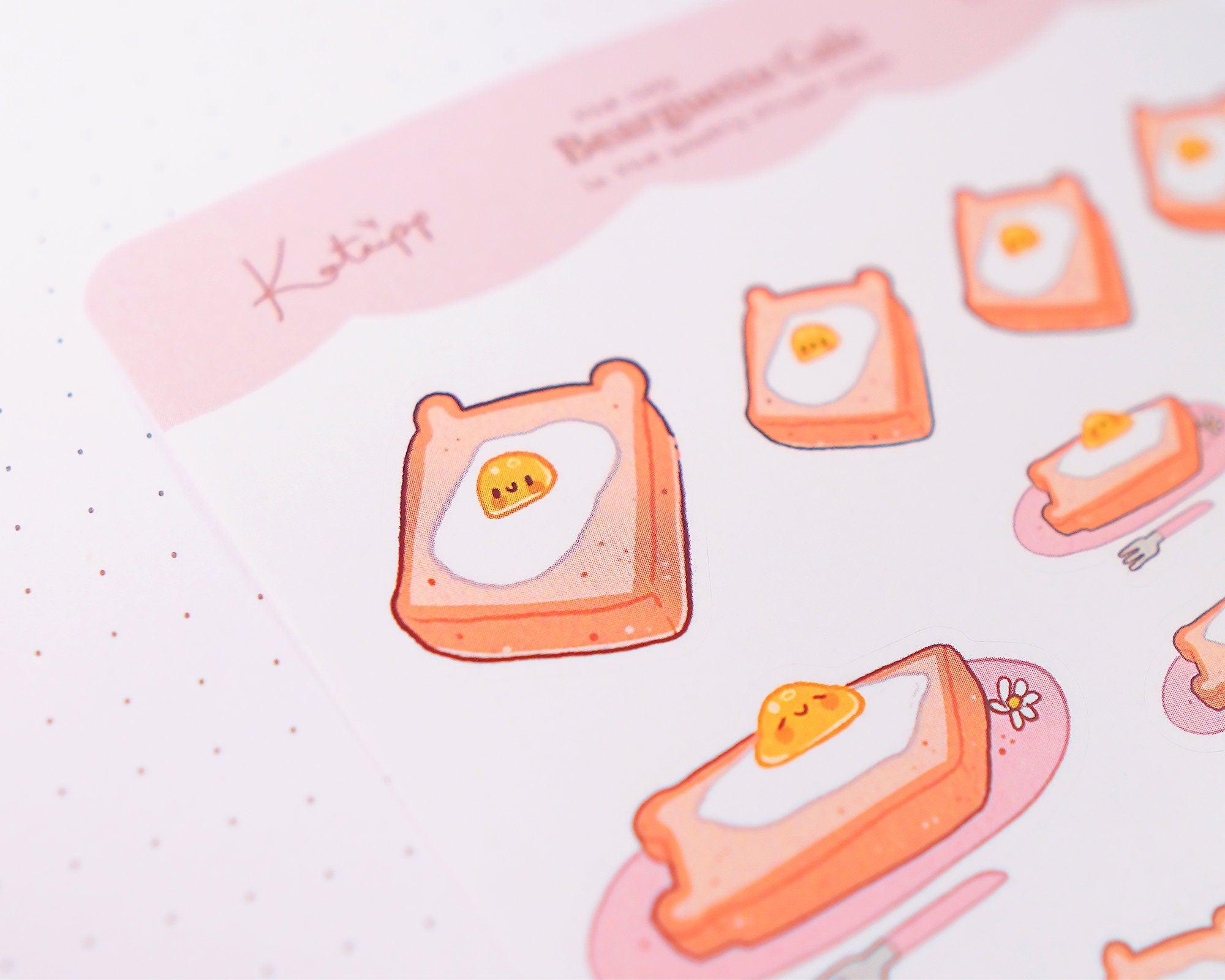 Bearguette Cafe Eggs on Toast Sticker Sheet | Cute Breakfast Planner Stickers | BC005 Katnipp character product