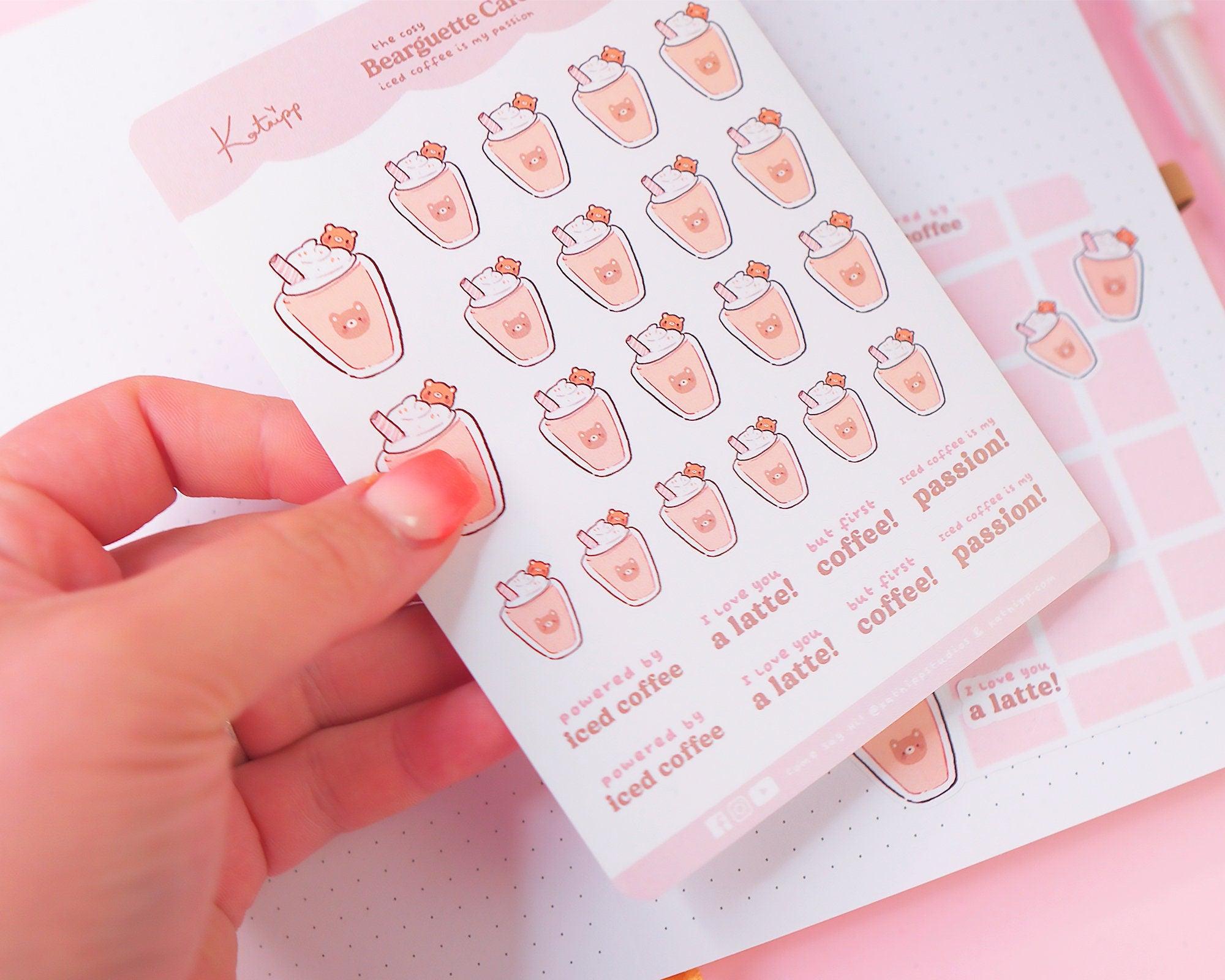 Bearguette Café Iced Coffee Planner Sticker Sheet | Kawaii Coffee & Latte Stickers | BC003 Katnipp character product