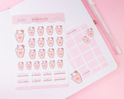 Bearguette Café Iced Coffee Planner Sticker Sheet | Kawaii Coffee & Latte Stickers | BC003 Katnipp character product
