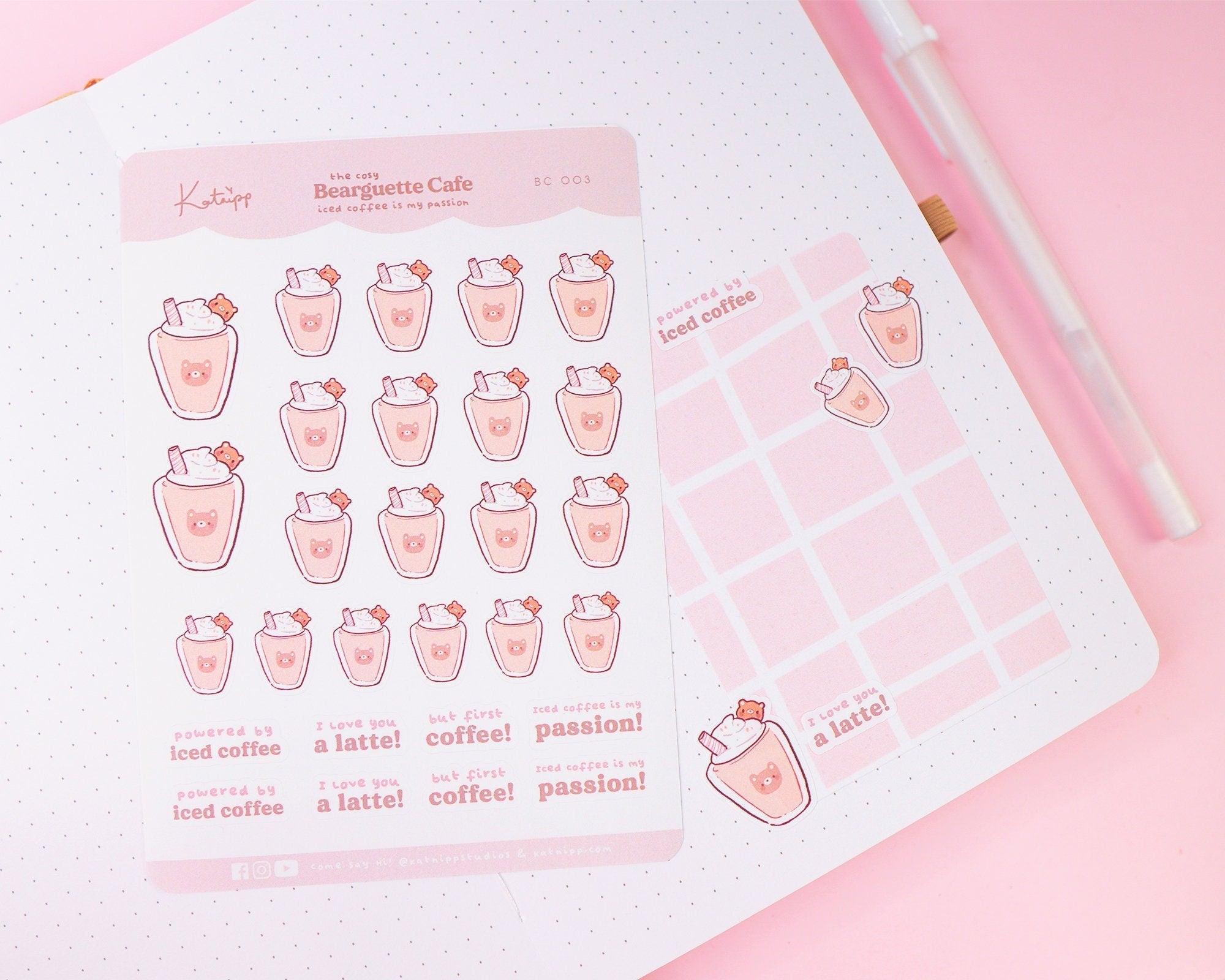 Bearguette Café Iced Coffee Planner Sticker Sheet | Kawaii Coffee & Latte Stickers | BC003 Katnipp character product