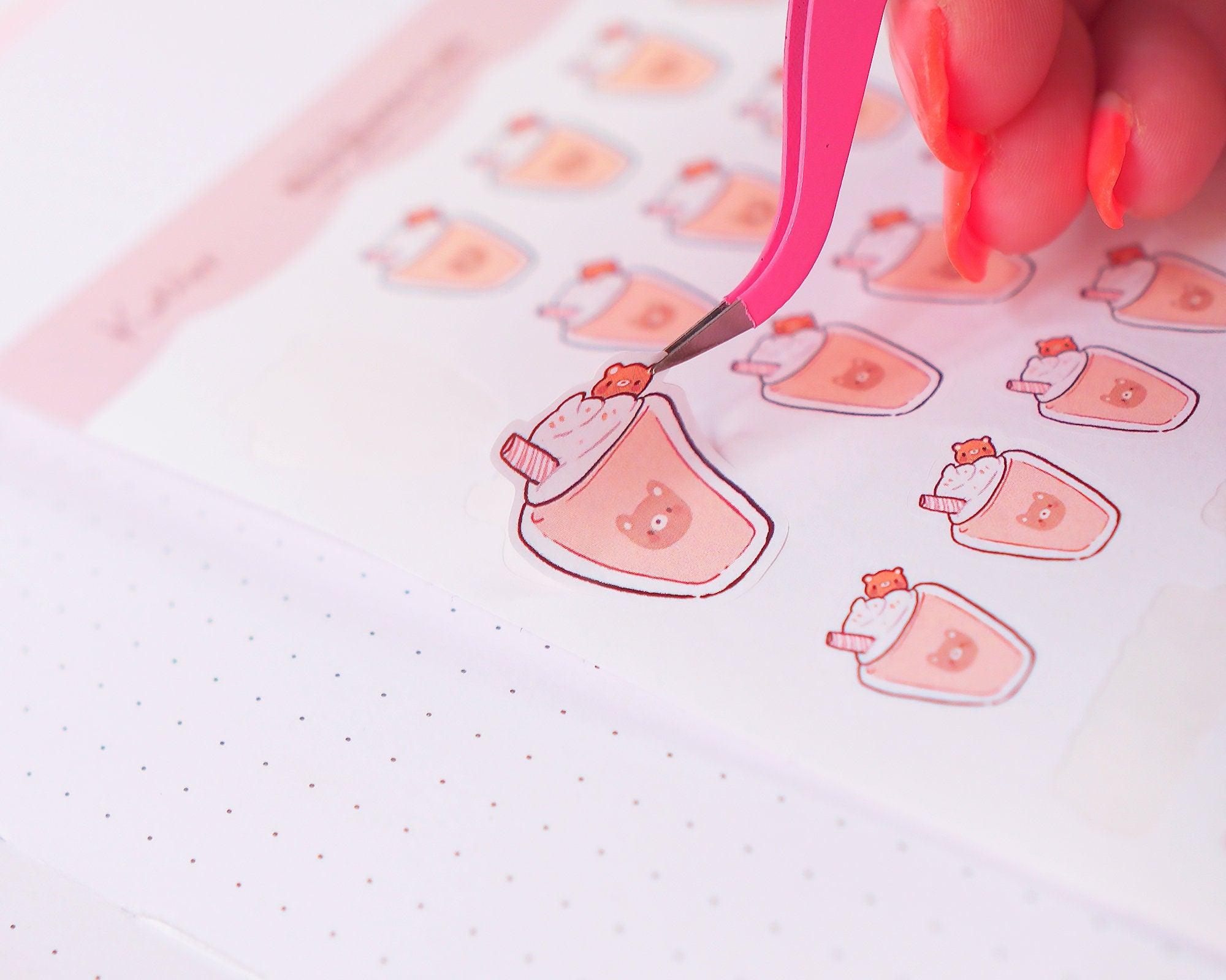 Bearguette Café Iced Coffee Planner Sticker Sheet | Kawaii Coffee & Latte Stickers | BC003 Katnipp character product