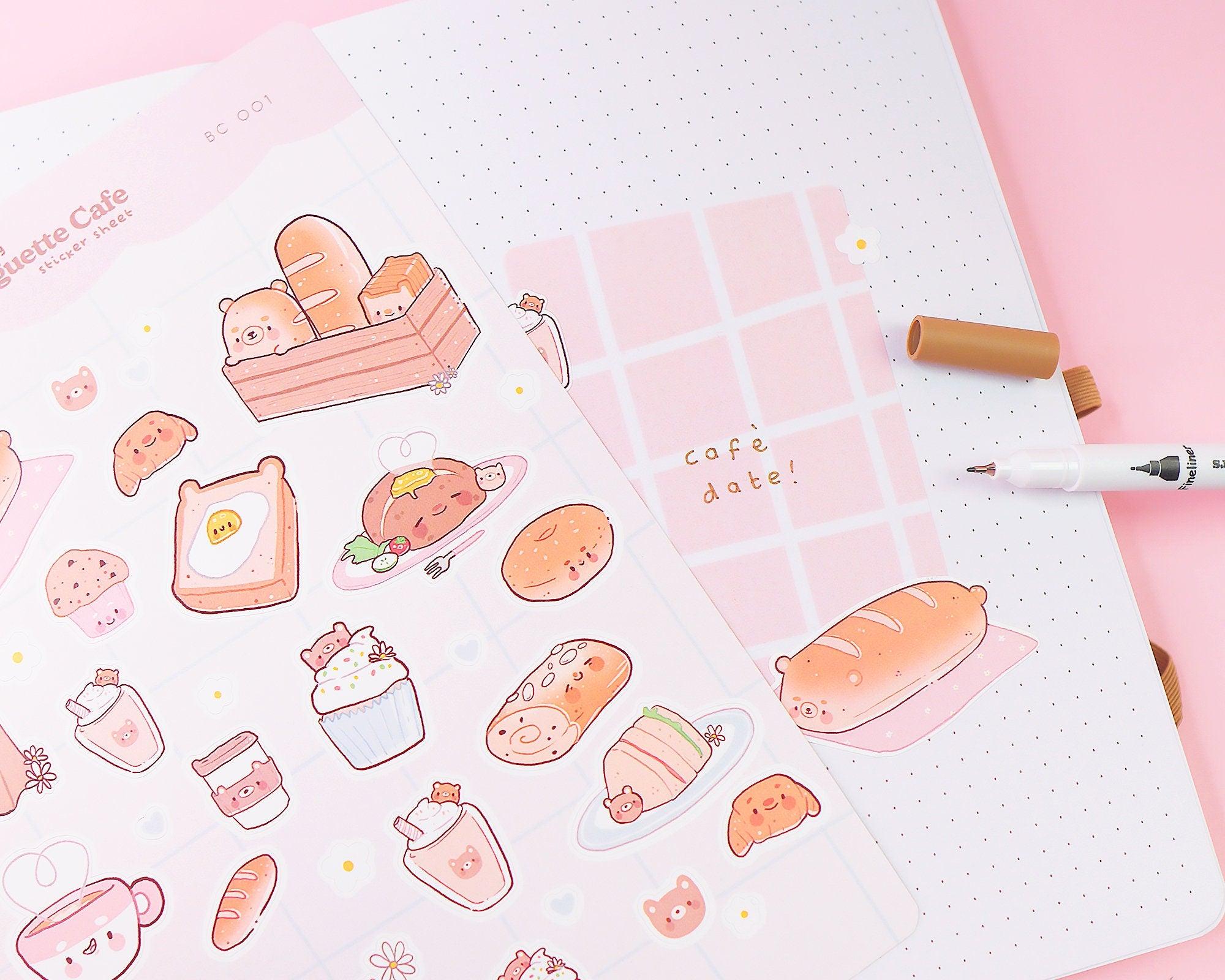 Bearguette Cafe Kawaii Sticker Sheet | Cute Bear Planner Stickers A5 | BC001 Katnipp character product