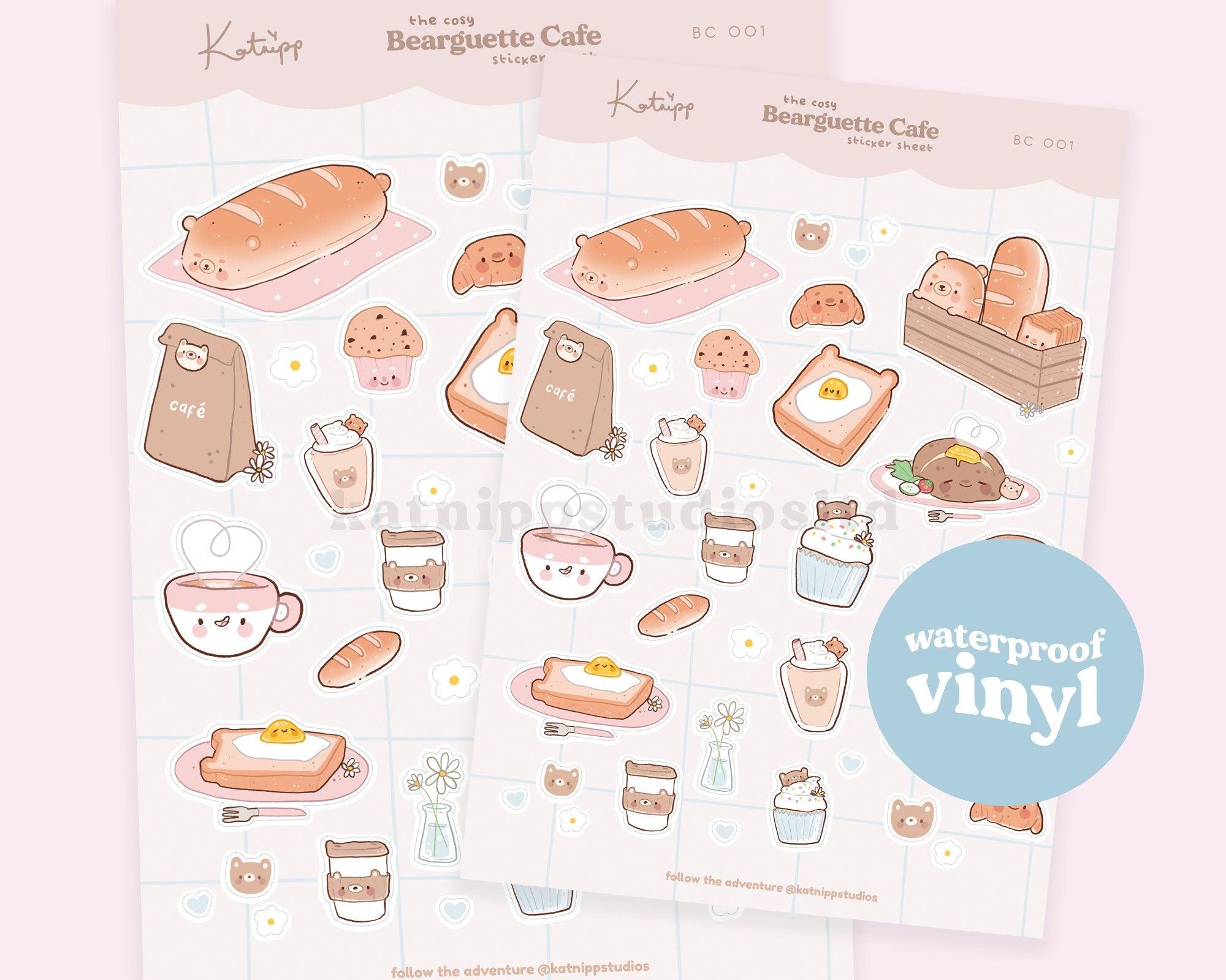 Bearguette Cafe Kawaii Sticker Sheet | Cute Bear Planner Stickers A5 | BC001 Katnipp character product
