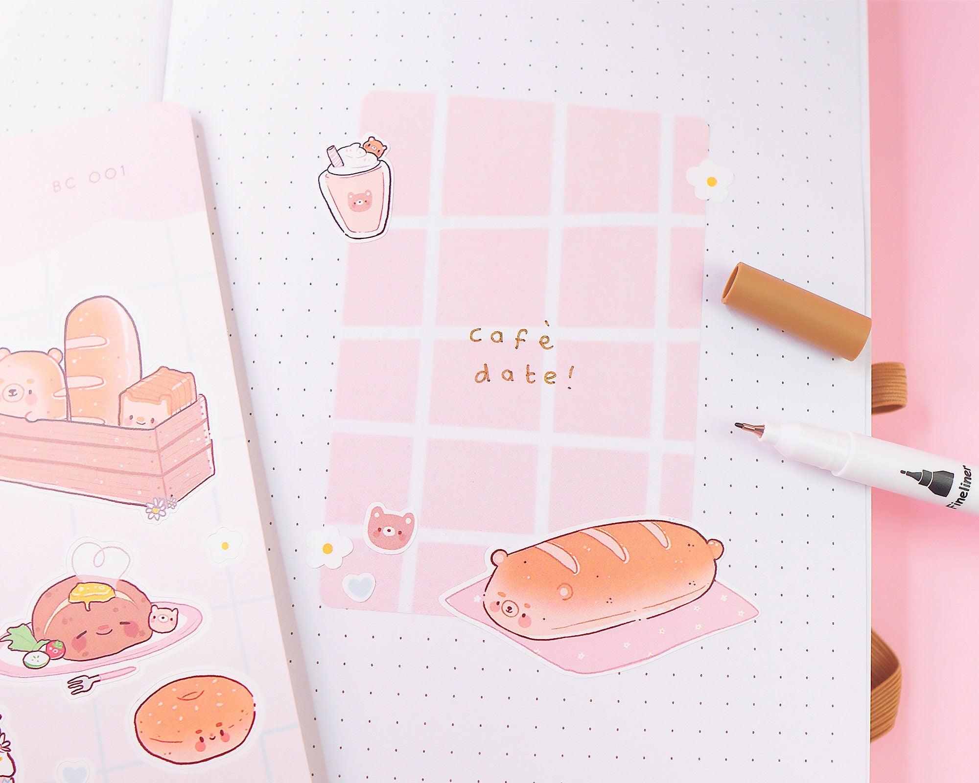 Bearguette Cafe Kawaii Sticker Sheet | Cute Bear Planner Stickers A5 | BC001 Katnipp character product