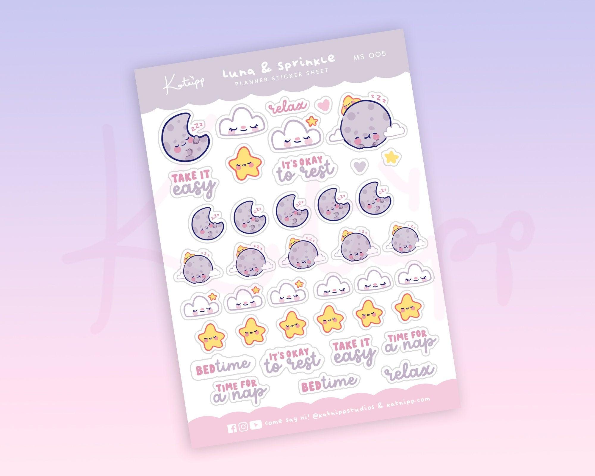 Bedtime/Naptime Planner Stickers ~ Moon and Stars MS005 - Katnipp Illustrations