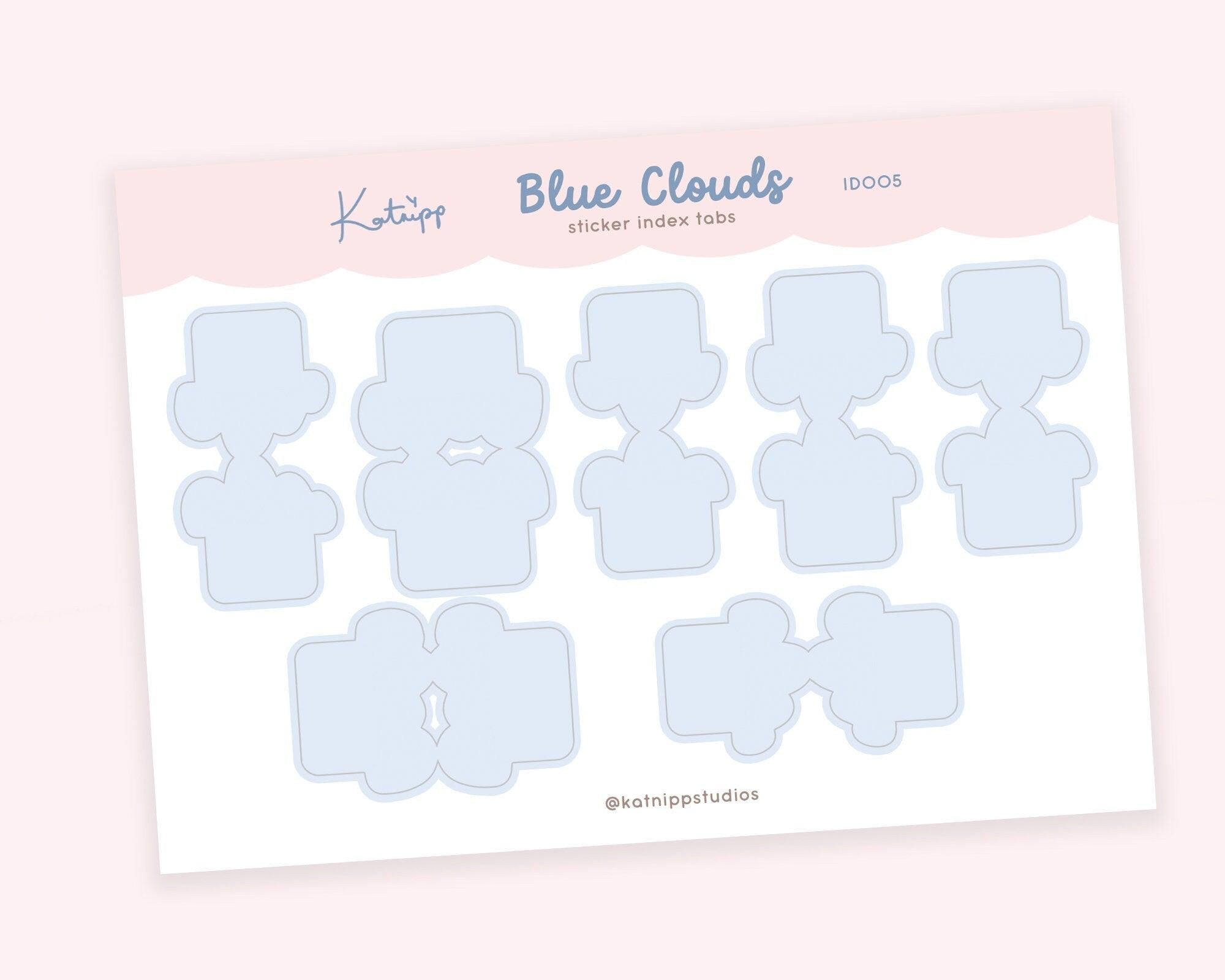 Blue Cloud Index Tab Stickers | Cute Planner Divider Tabs for Journals, Cards & Organisation | ID005 Katnipp character product