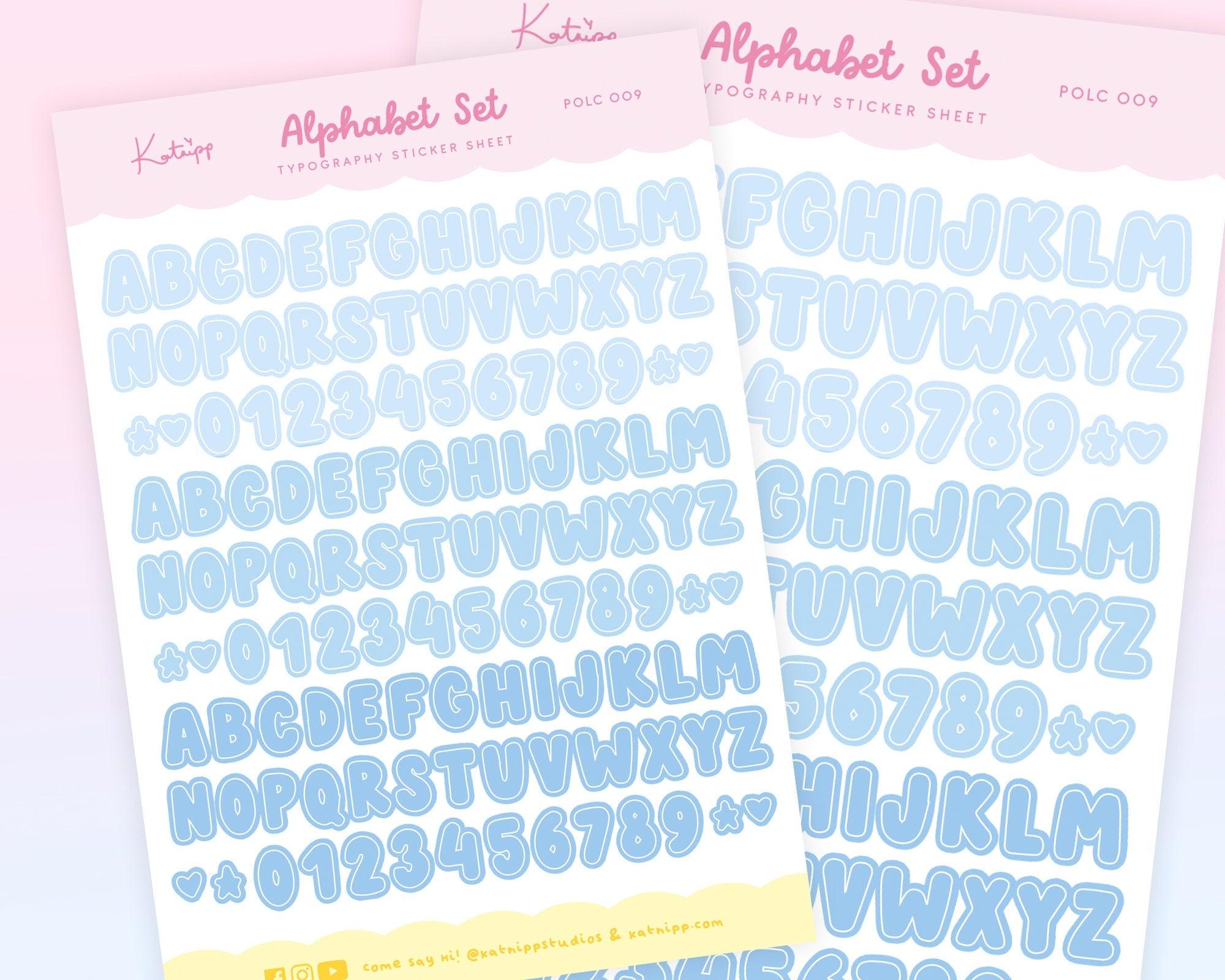 Blue Mixed Alphabet No Outline Sticker Sheet on A6 Premium Paper