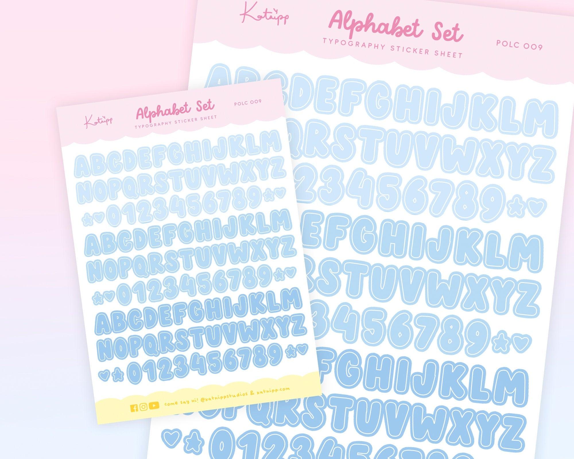 Blue Mixed Alphabet No Outline Sticker Sheet on A6 Premium Paper 2