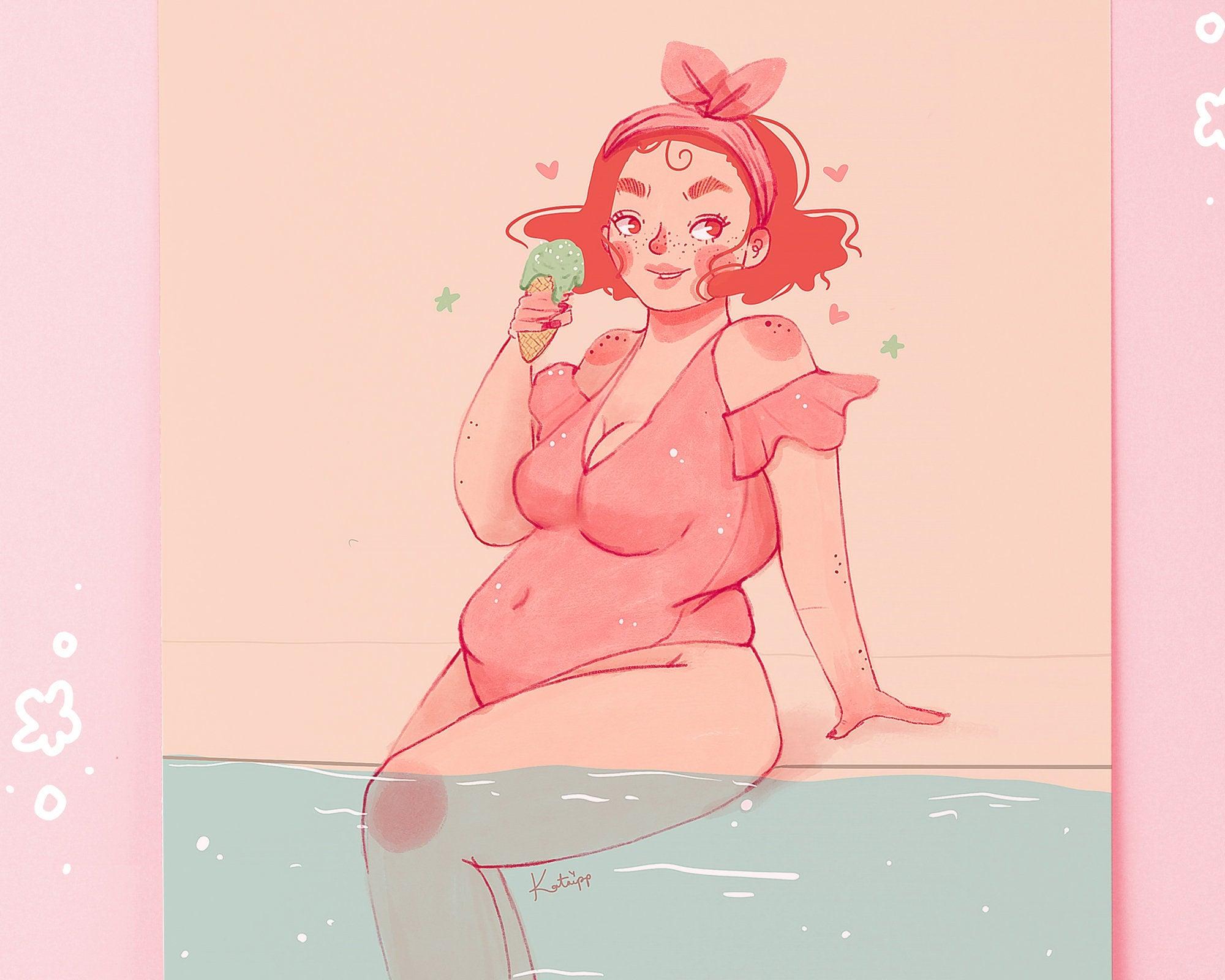 Body Positive Curvy Summer Illustration Art Print - Katnipp Illustrations