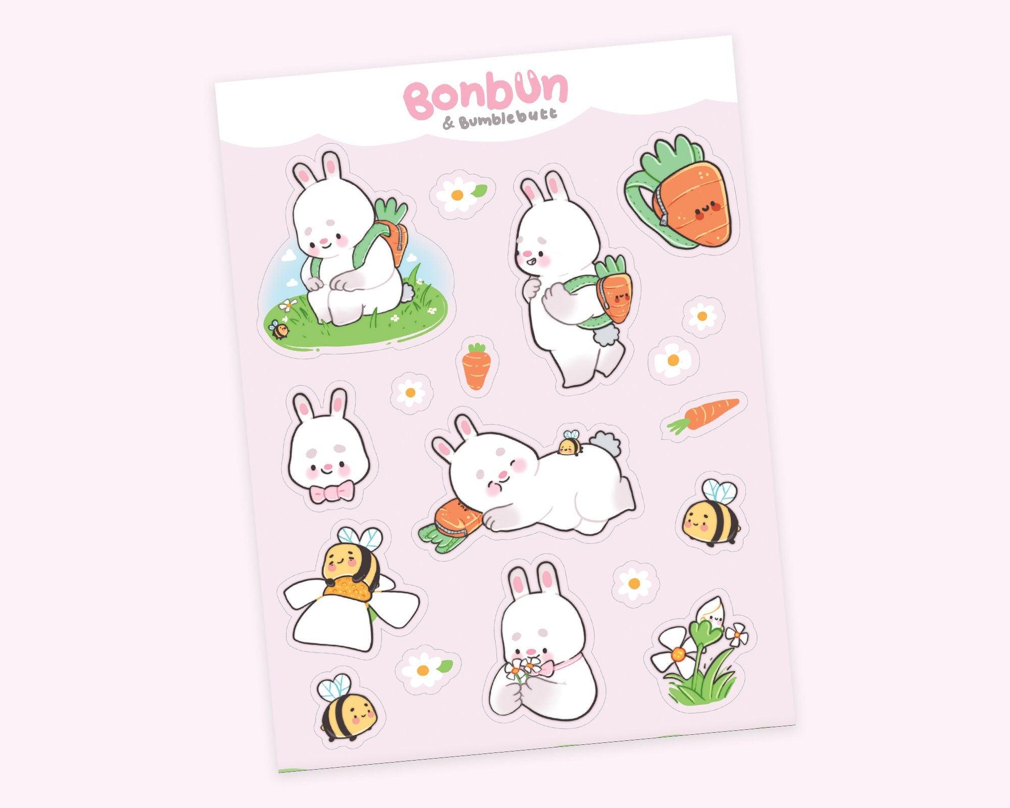 Bonbun & Bumblebutt Bunny Spring Waterproof A5 Vinyl Sticker Sheet - Katnipp Illustrations