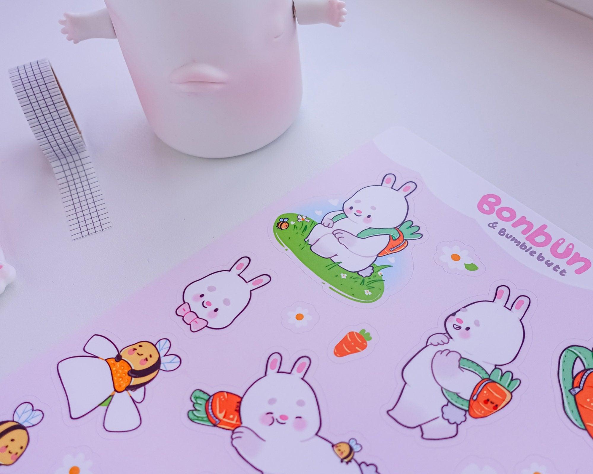 Bonbun & Bumblebutt A5 Sticker Sheet | Cute Bunny Vinyl Stickers Katnipp character product