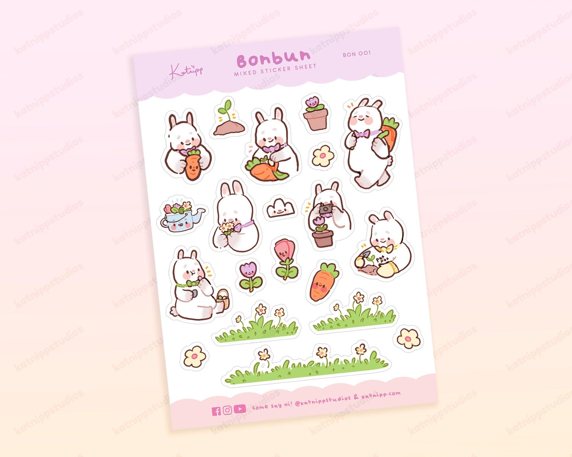 Bonbun Kawaii Bunny Planner Sticker Sheet | Cute Spring Garden Pastel Stickers A6 | BON001 Katnipp character product