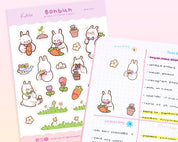 Bonbun Kawaii Bunny Planner Sticker Sheet | Cute Spring Garden Pastel Stickers A6 | BON001 Katnipp character product