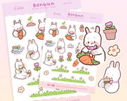 Bonbun Kawaii Bunny Planner Sticker Sheet | Cute Spring Garden Pastel Stickers A6 | BON001 Katnipp character product