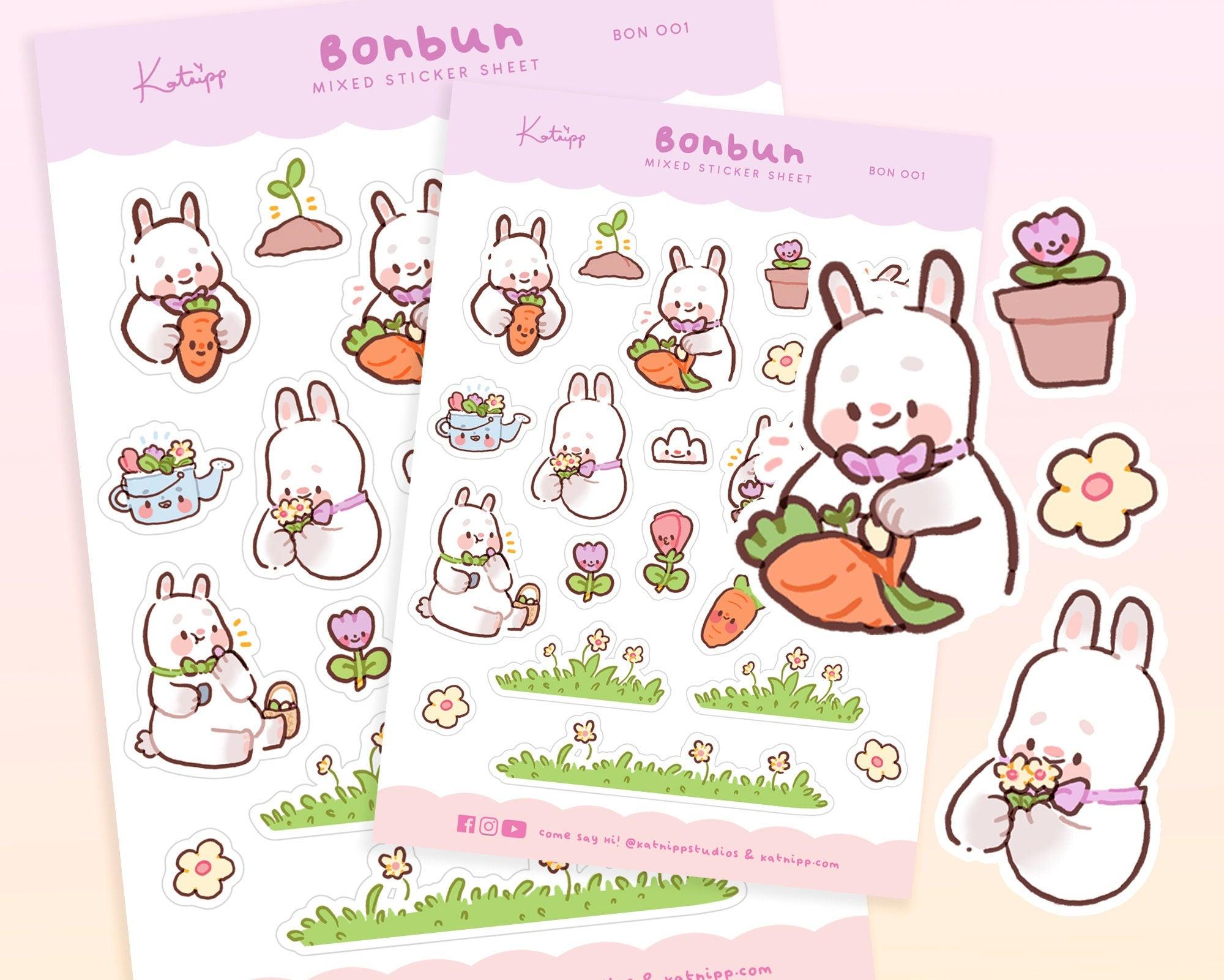 Bonbun Kawaii Bunny Planner Sticker Sheet | Cute Spring Garden Pastel Stickers A6 | BON001 Katnipp character product