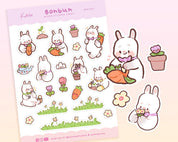 Bonbun Kawaii Bunny Planner Sticker Sheet | Cute Spring Garden Pastel Stickers A6 | BON001 Katnipp character product