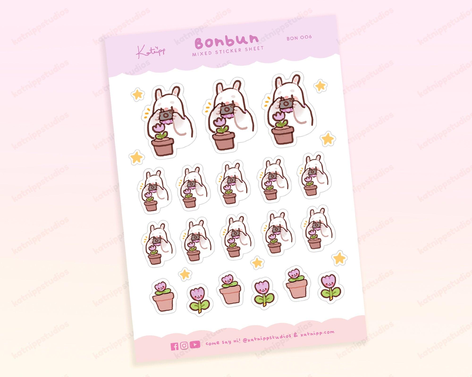 Bonbun Kawaii Photography Sticker Sheet | Cute Creative Planner Stickers A6 | BON006 Katnipp character product
