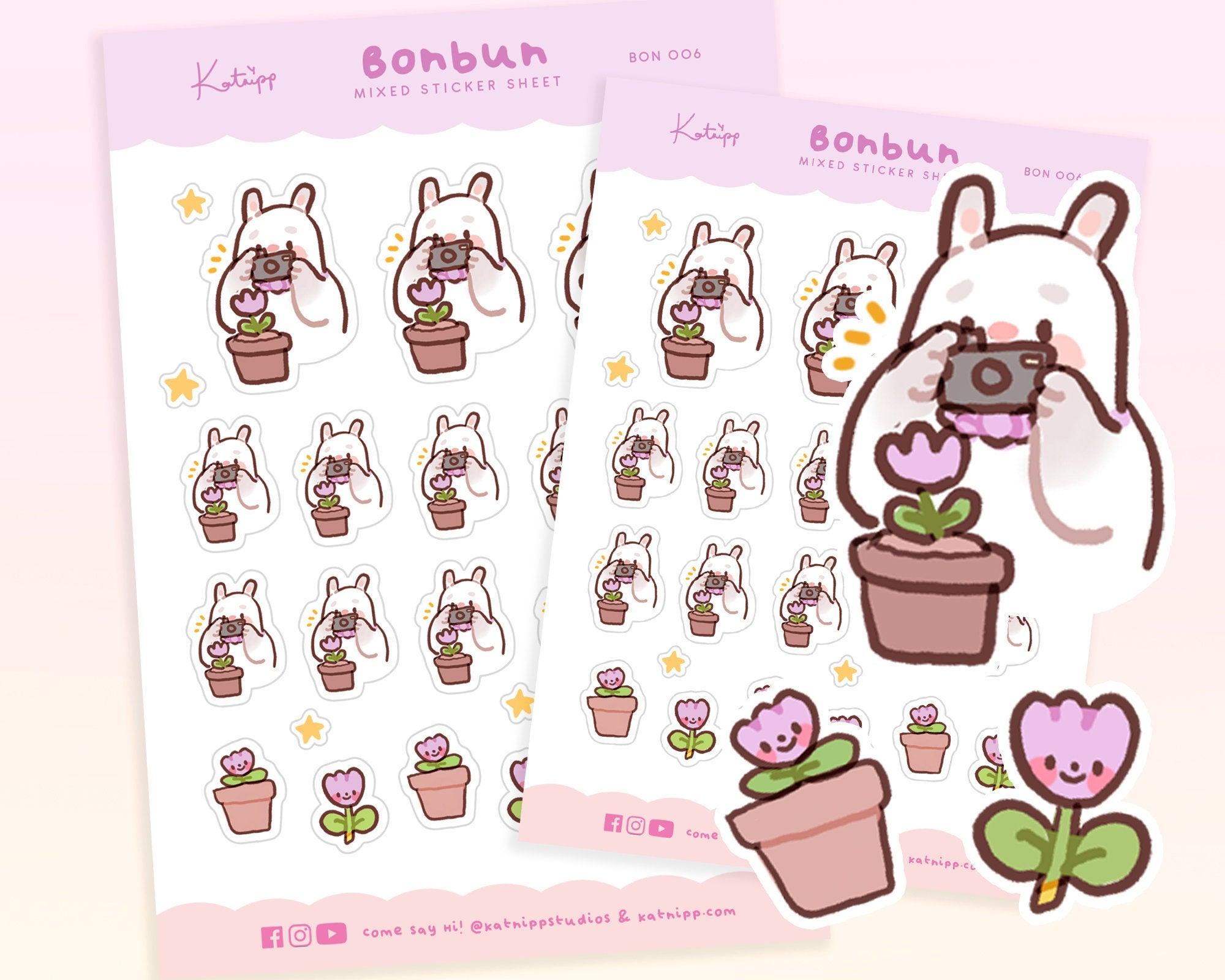 Bonbun Kawaii Photography Sticker Sheet | Cute Creative Planner Stickers A6 | BON006 Katnipp character product