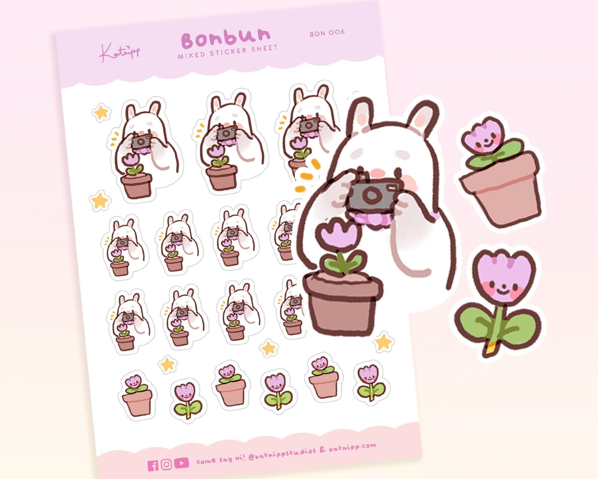 Bonbun Kawaii Photography Sticker Sheet | Cute Creative Planner Stickers A6 | BON006 Katnipp character product