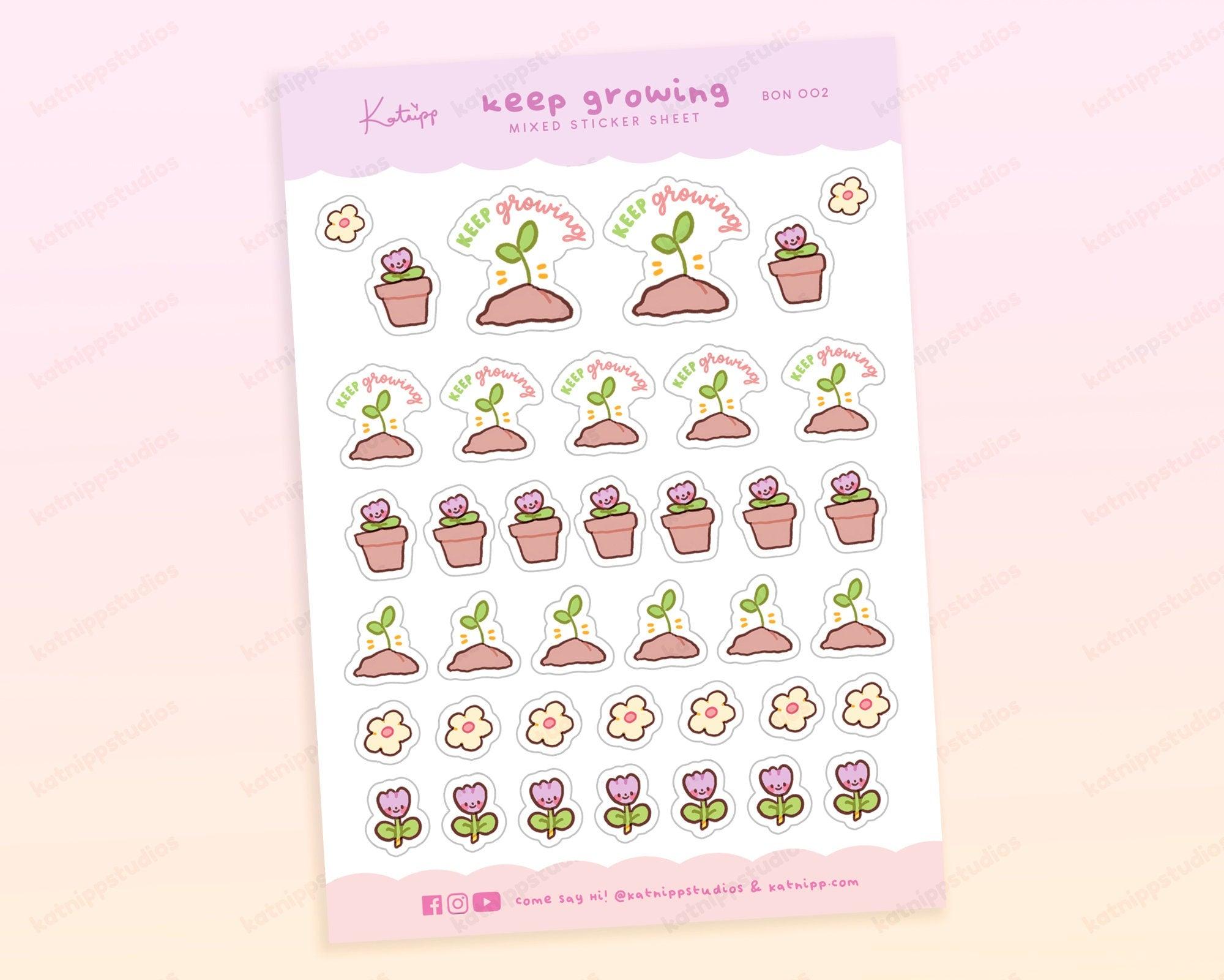 Bonbun's Kawaii Keep Growing Sticker Sheet | Pastel Spring Gardening Stickers | Cute Planner & Journal Decor | BON 002 - Katnipp Studios