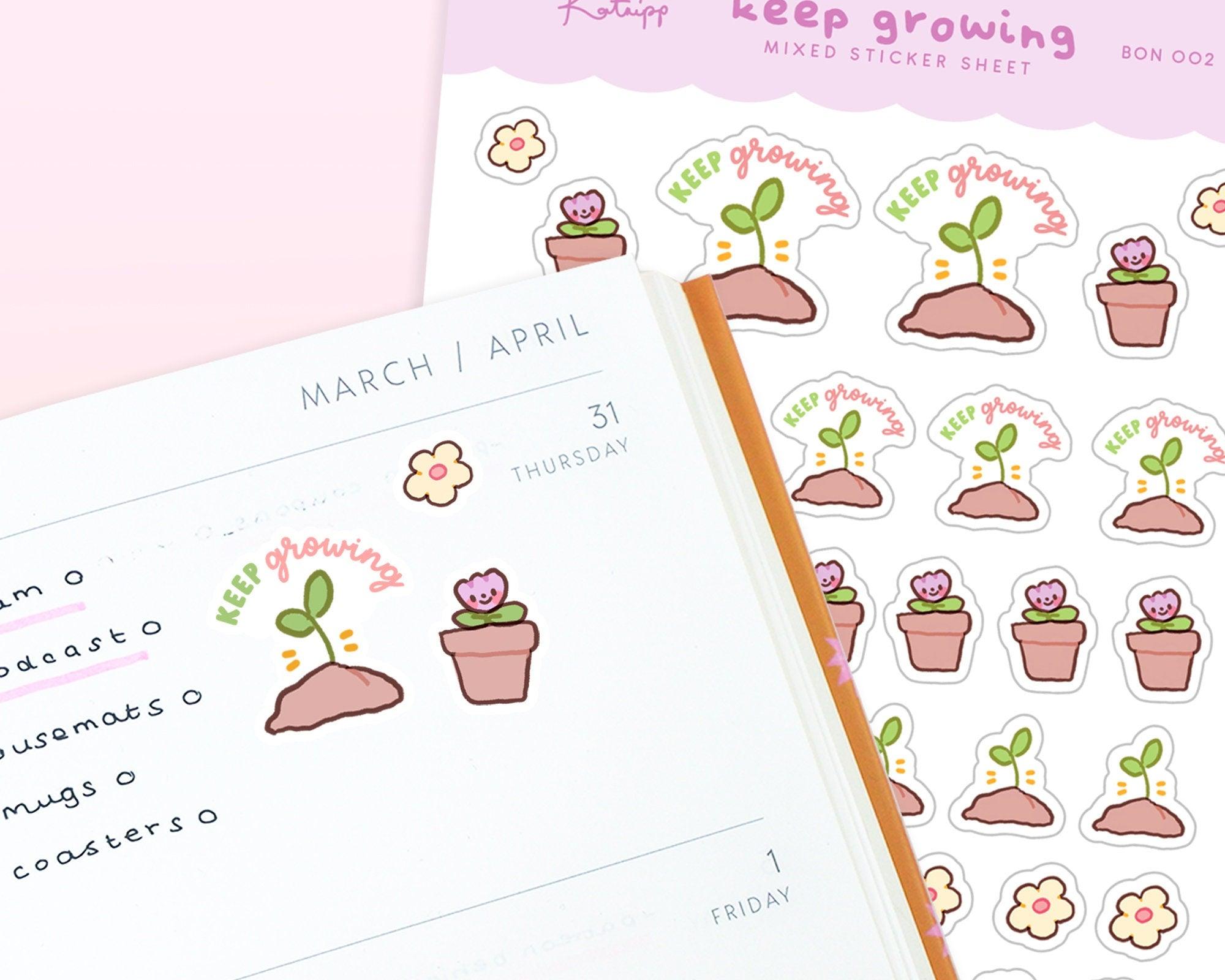 Bonbun's Kawaii Keep Growing Sticker Sheet | Pastel Spring Gardening Stickers | Cute Planner & Journal Decor | BON 002 - Katnipp Studios