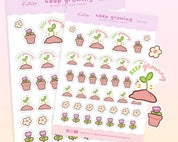 Bonbun's Kawaii Keep Growing Sticker Sheet | Pastel Spring Gardening Stickers | Cute Planner & Journal Decor | BON 002 - Katnipp Studios