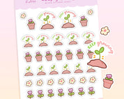 Bonbun's Kawaii Keep Growing Sticker Sheet | Pastel Spring Gardening Stickers | Cute Planner & Journal Decor | BON 002 - Katnipp Studios