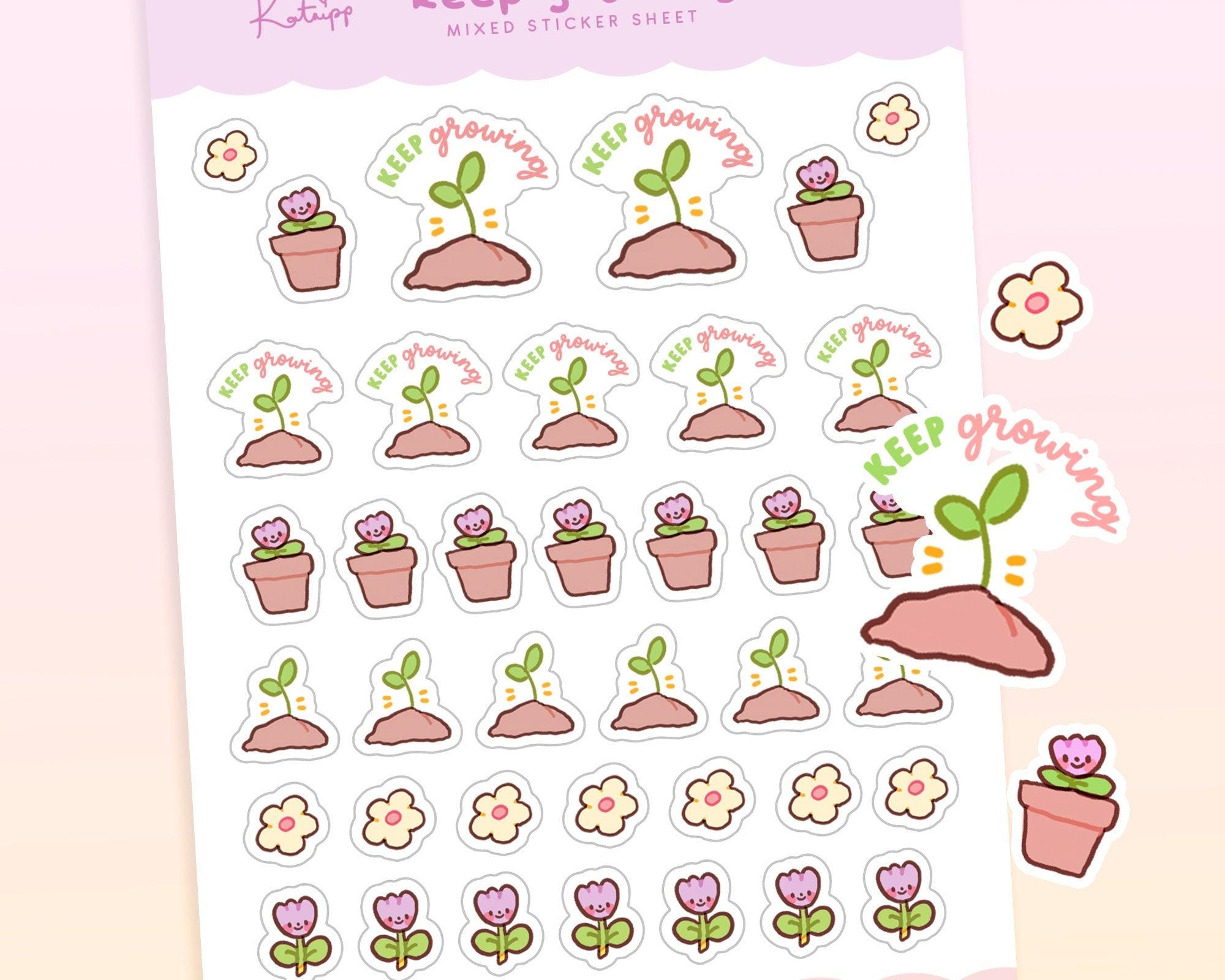Bonbun's Kawaii Keep Growing Sticker Sheet | Pastel Spring Gardening Stickers | Cute Planner & Journal Decor | BON 002 - Katnipp Studios