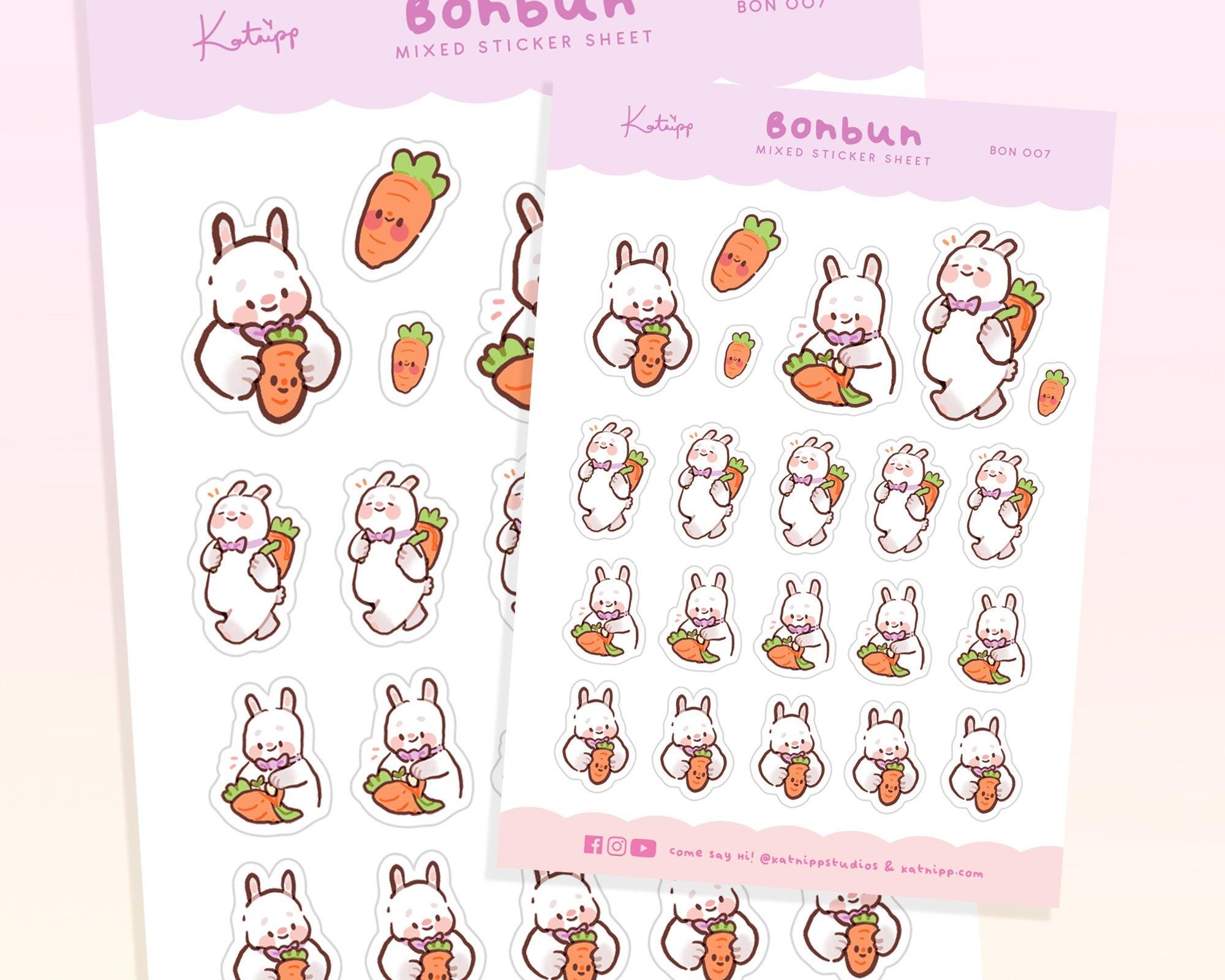 Bonbun School Day Planner Sticker Sheet - Bunny packing carrot bag for school