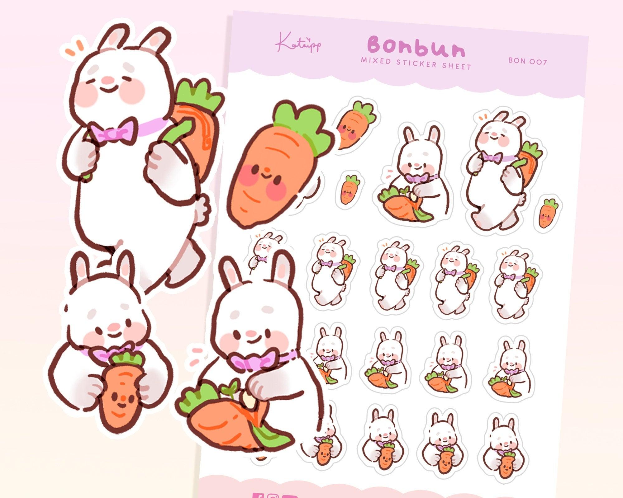Bonbun School Day Planner Sticker Sheet - Bunny packing carrot bag for school 2