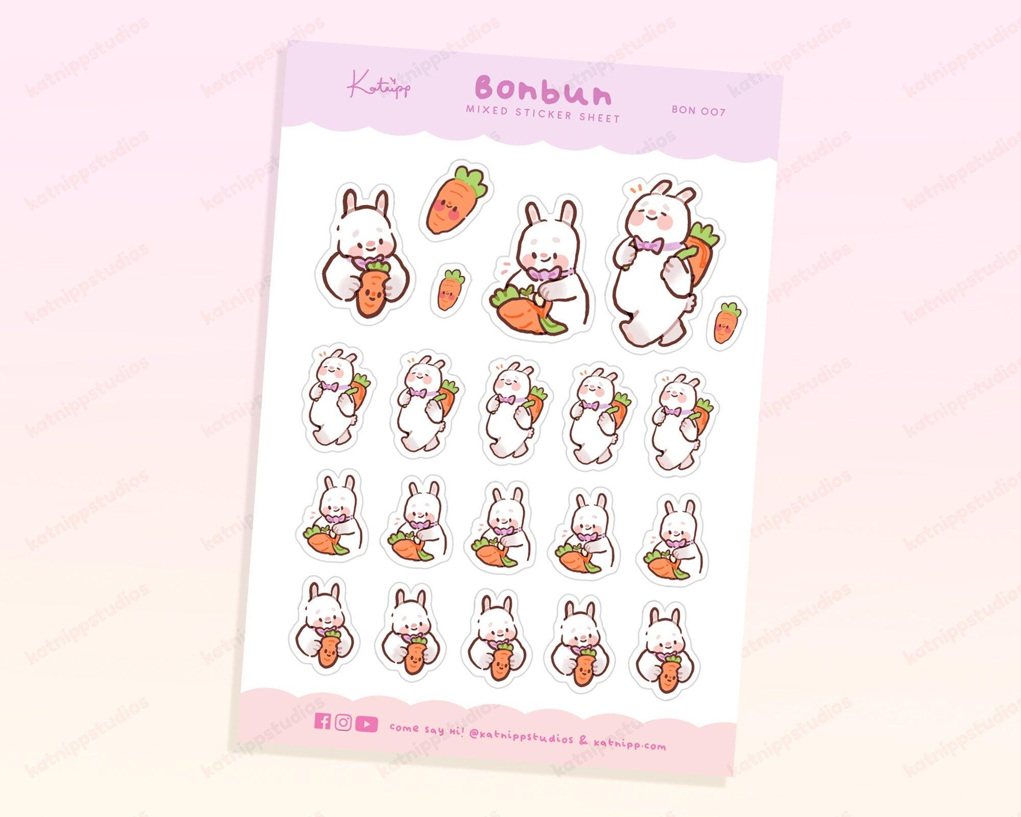 Bonbun School Day Planner Sticker Sheet - Bunny packing carrot bag for school 3