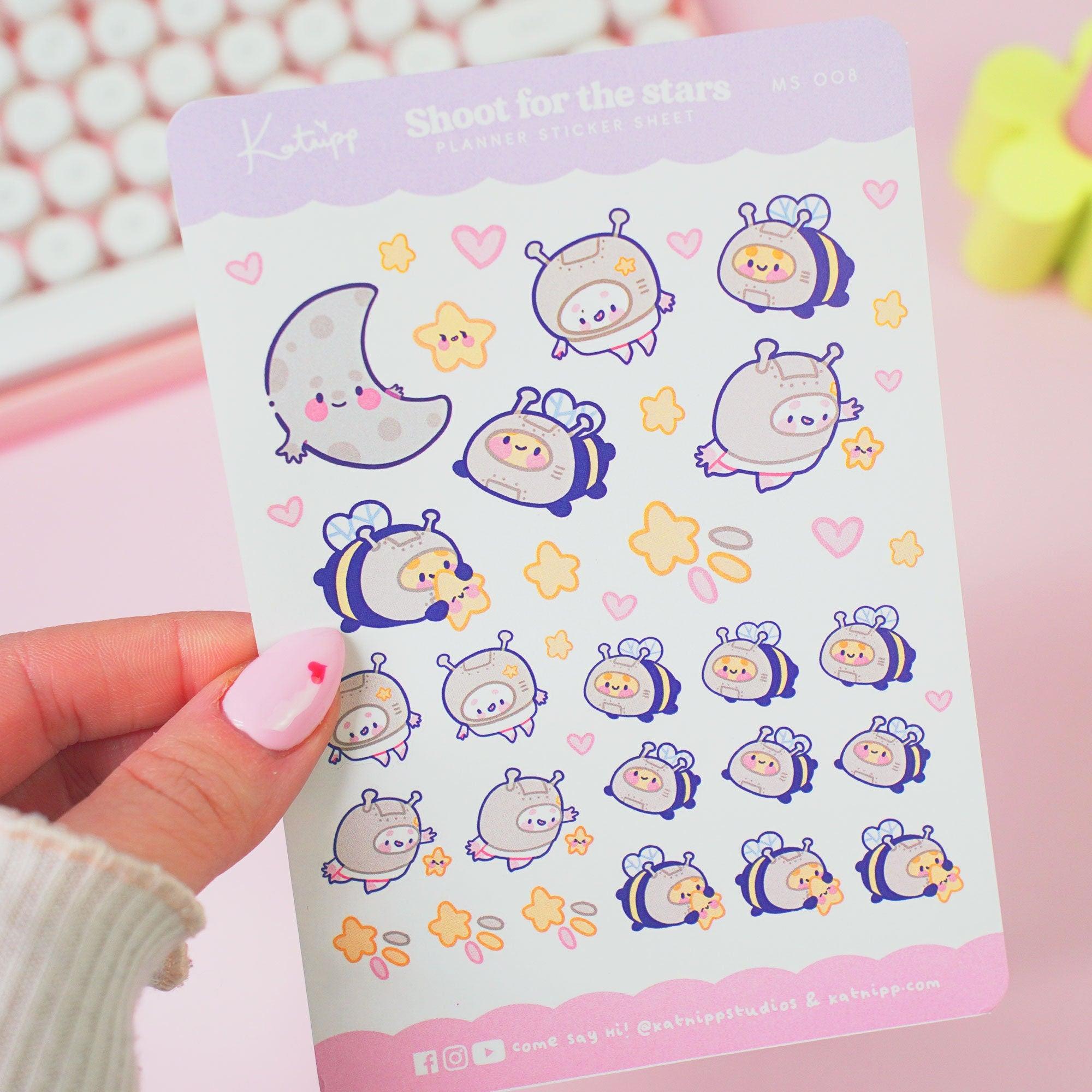 Bumblebutt & Marshie Celestial Planner Sticker Sheet | Kawaii Space Stickers | Shoot for the Stars Theme | MS 008 - Katnipp Studios