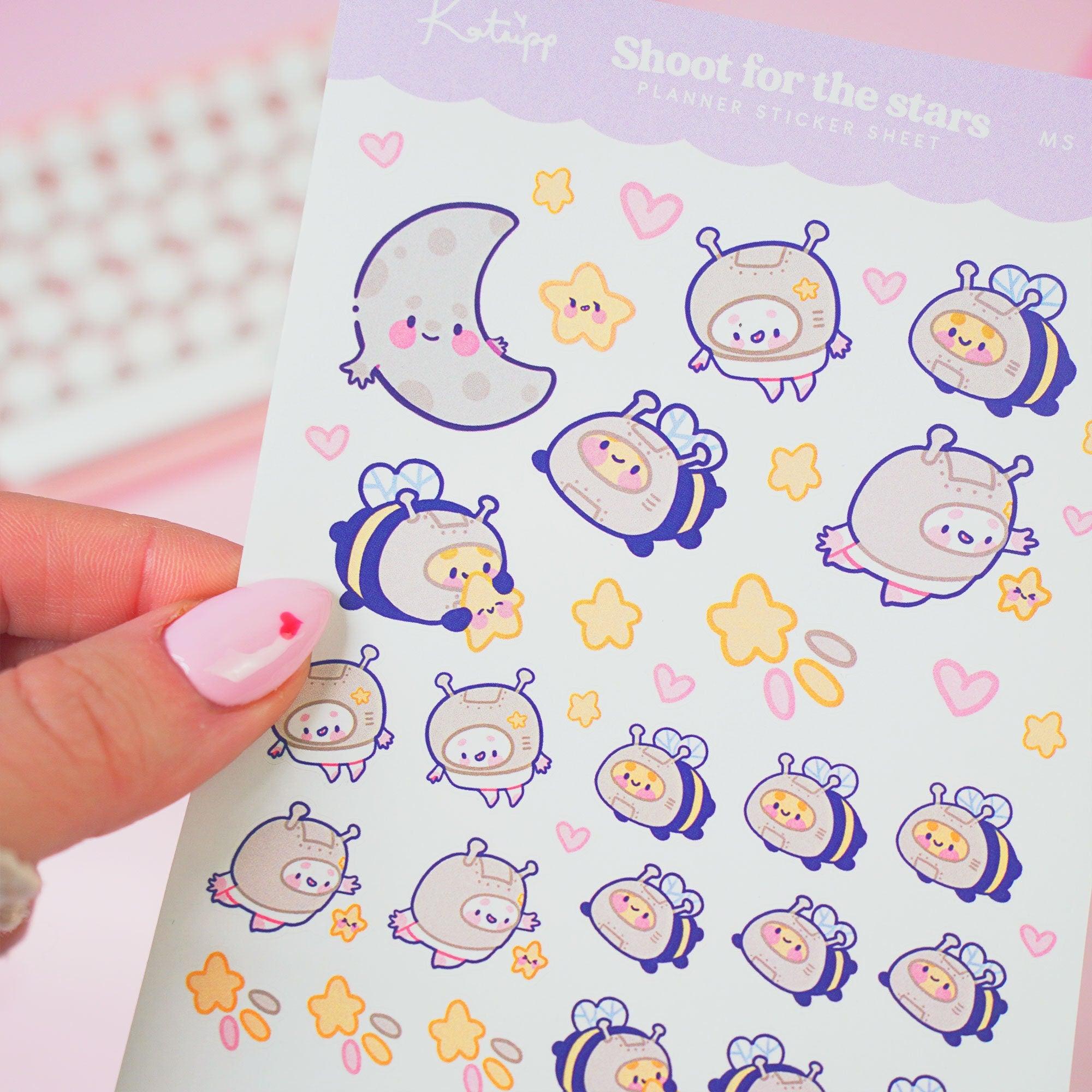 Bumblebutt & Marshie Celestial Planner Sticker Sheet | Kawaii Space Stickers | Shoot for the Stars Theme | MS 008 - Katnipp Studios