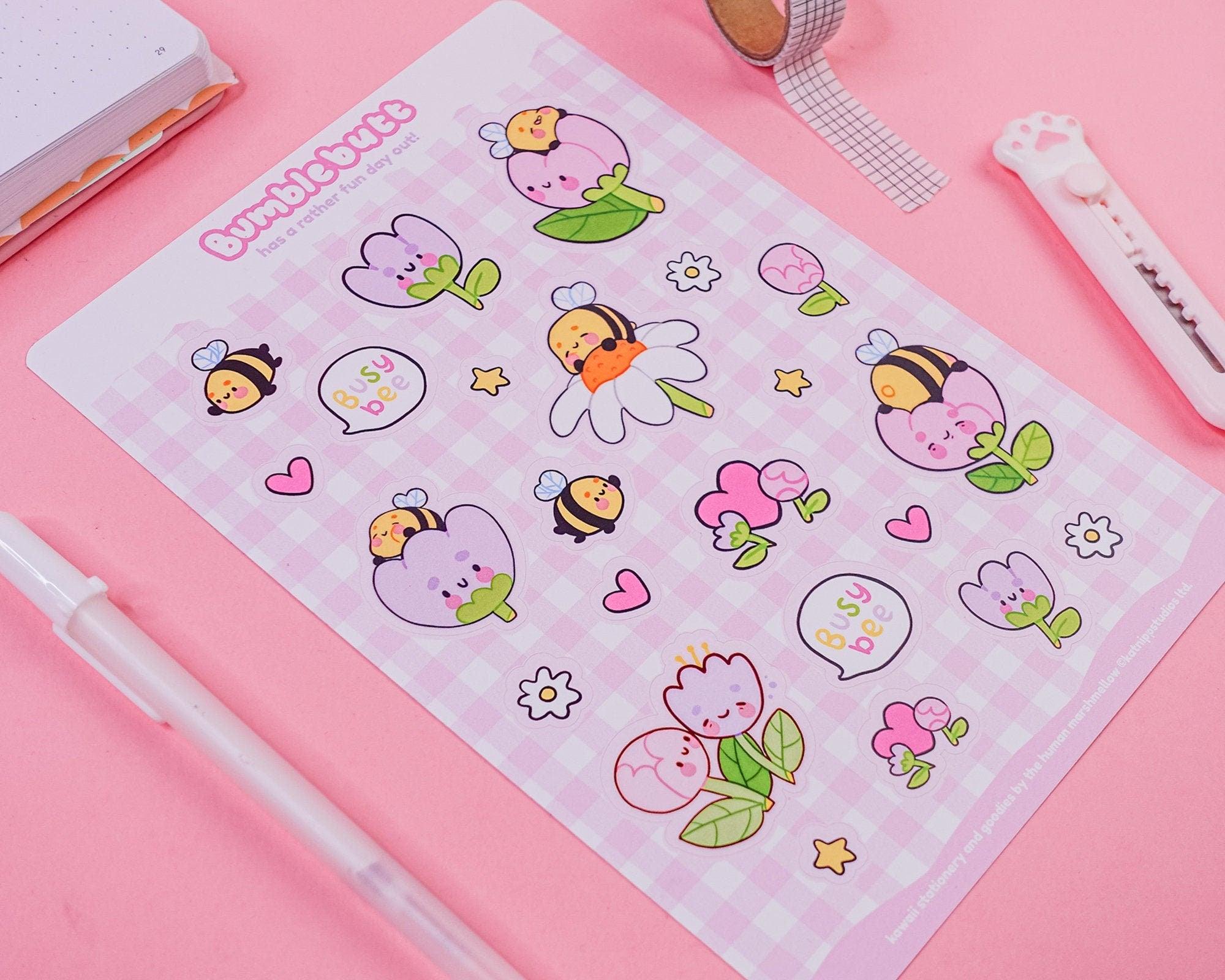 Bumblebutt Floral Sticker Sheet | Kawaii Spring A5 Planner Stickers Katnipp character product