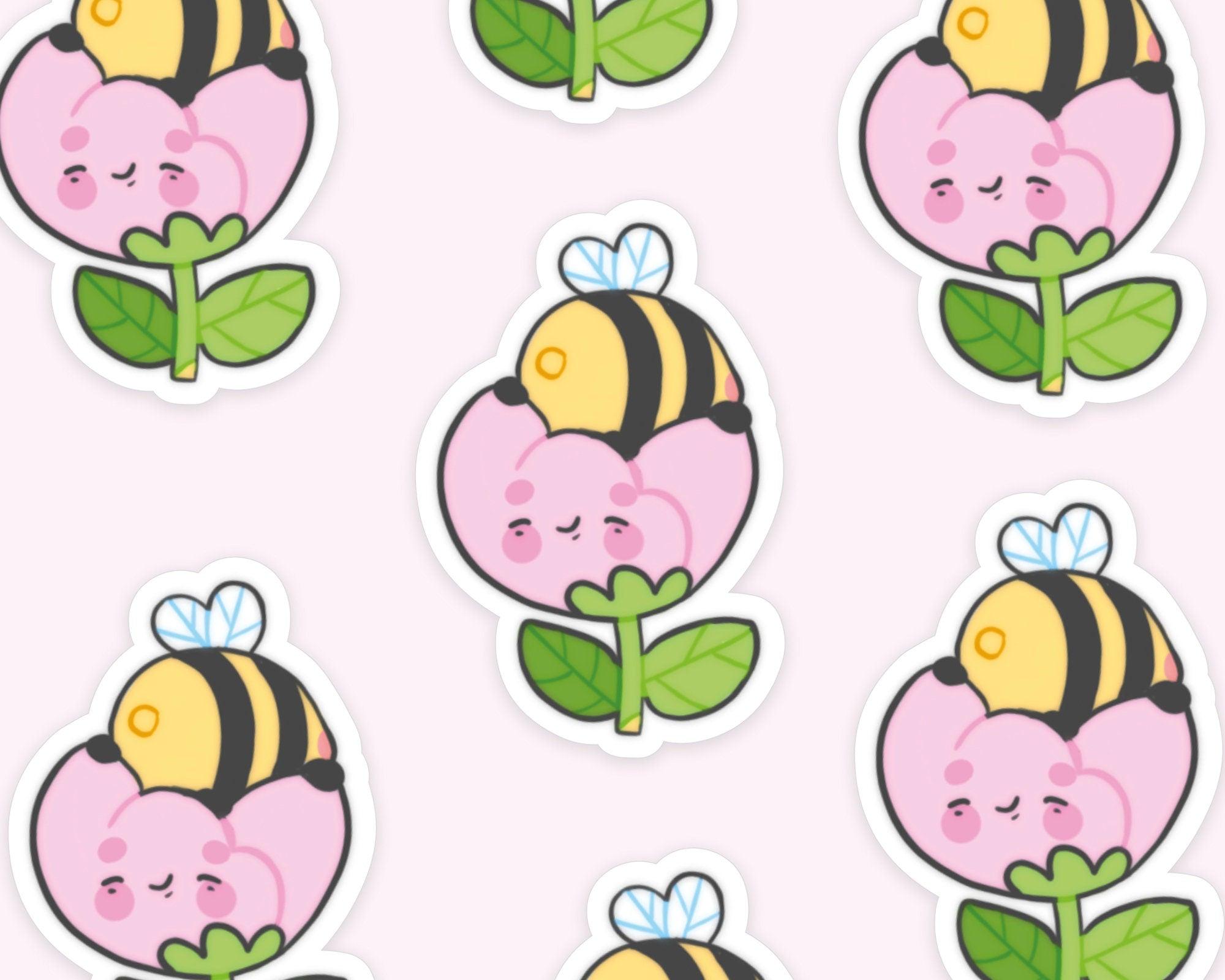 Sleepy Bumblebutt peony sticker, handmade and illustrated, perfect for planners, laptops, and scrapbooks.