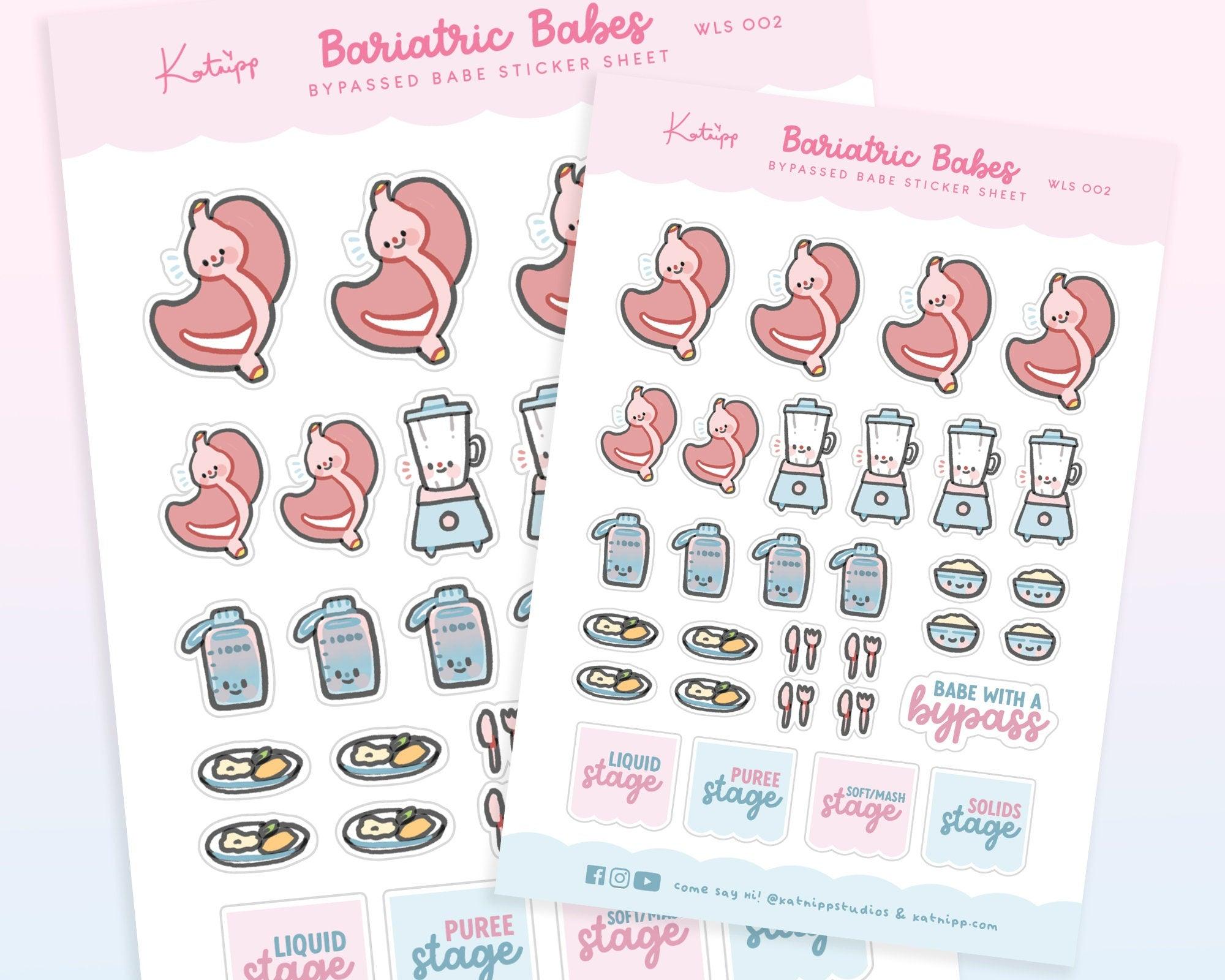 Bypassed Babe Bariatric A6 Planner Stickers | Kawaii Recovery Tracker | WLS002 Katnipp character product