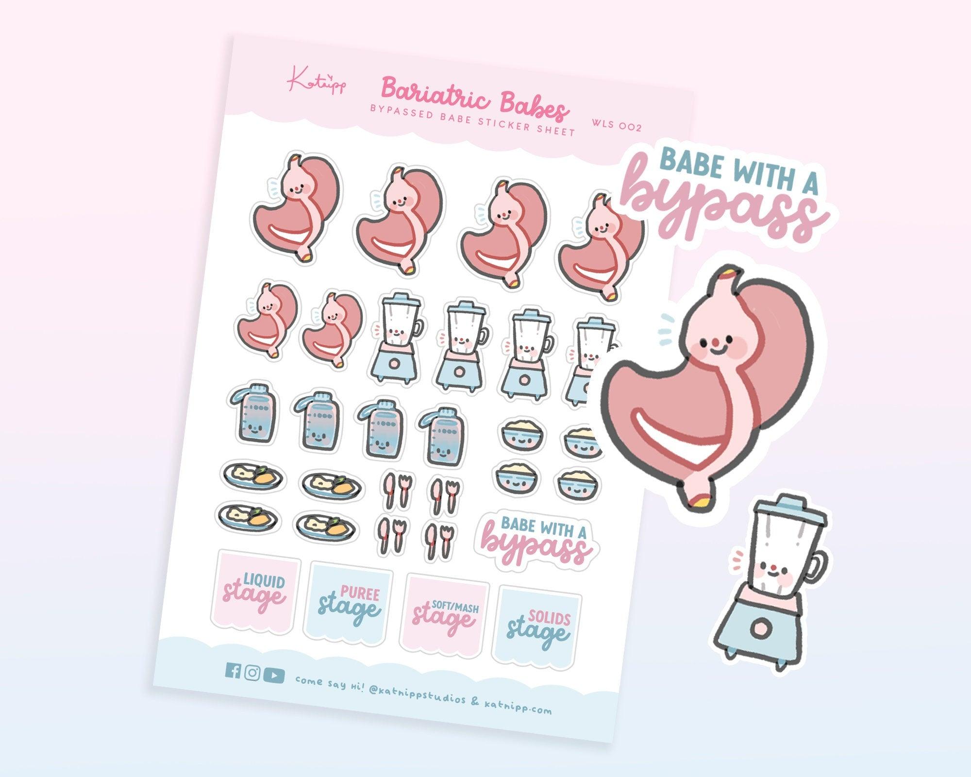 Bypassed Babe Bariatric A6 Planner Stickers | Kawaii Recovery Tracker | WLS002 Katnipp character product