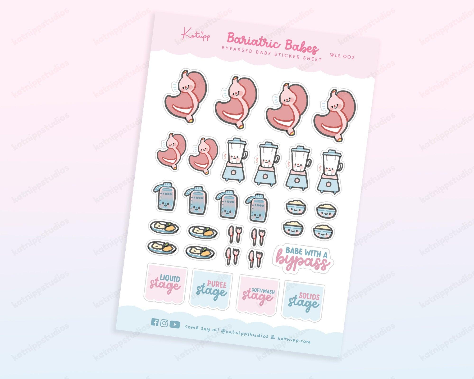 Bypassed Babe Bariatric A6 Planner Stickers | Kawaii Recovery Tracker | WLS002 Katnipp character product