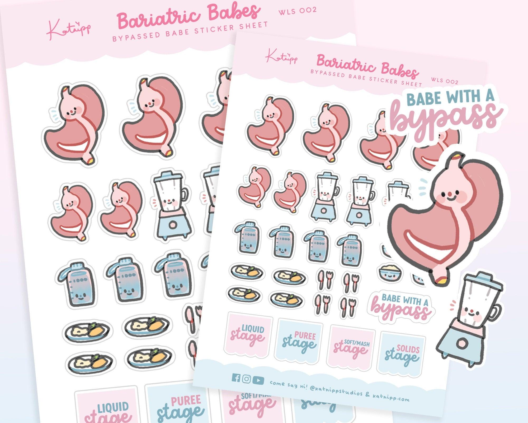 Bypassed Babe Bariatric A6 Planner Stickers | Kawaii Recovery Tracker | WLS002 Katnipp character product
