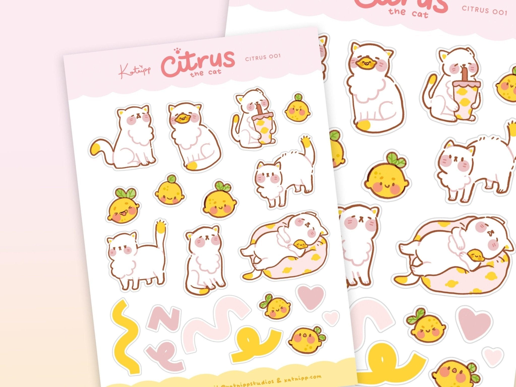Citrus the Cat A6 Planner Stickers | Kawaii Cat & Lemon Sticker Sheet | CITRUS001 Katnipp character product
