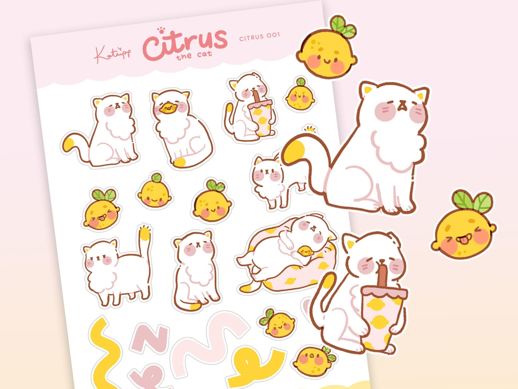Cute Cat Sticker Bundle , Cat Stickers , Cat Illustration